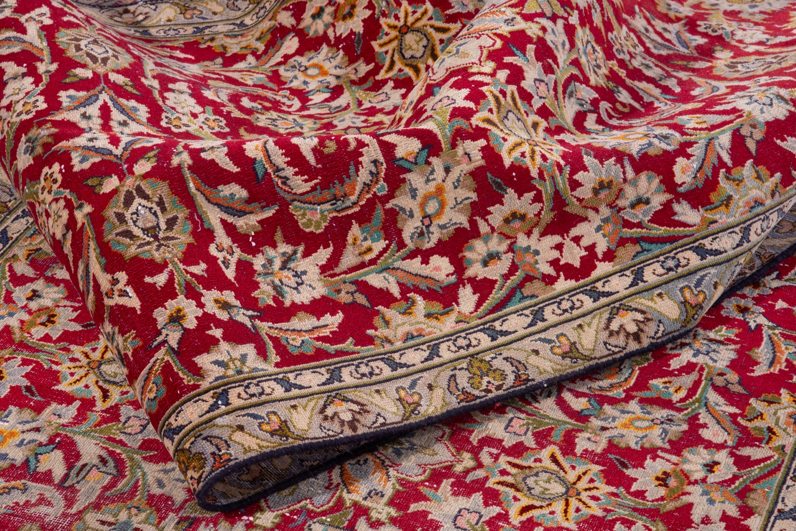 Persian Kashan runner rug in deep red and sage, view 15 of 19