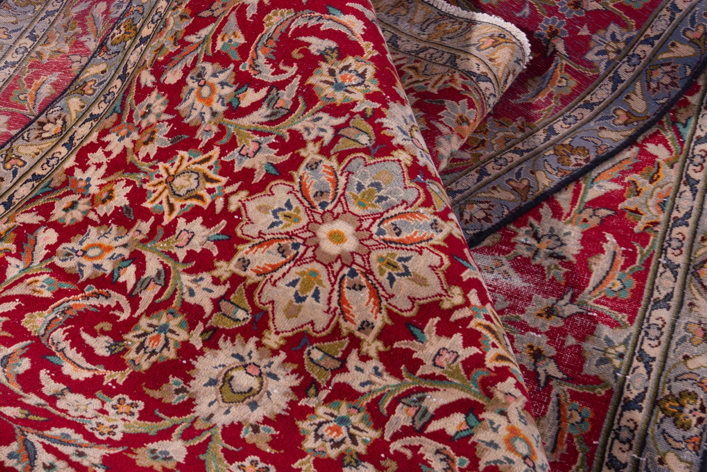 Persian Kashan runner rug in deep red and sage, view 17 of 19