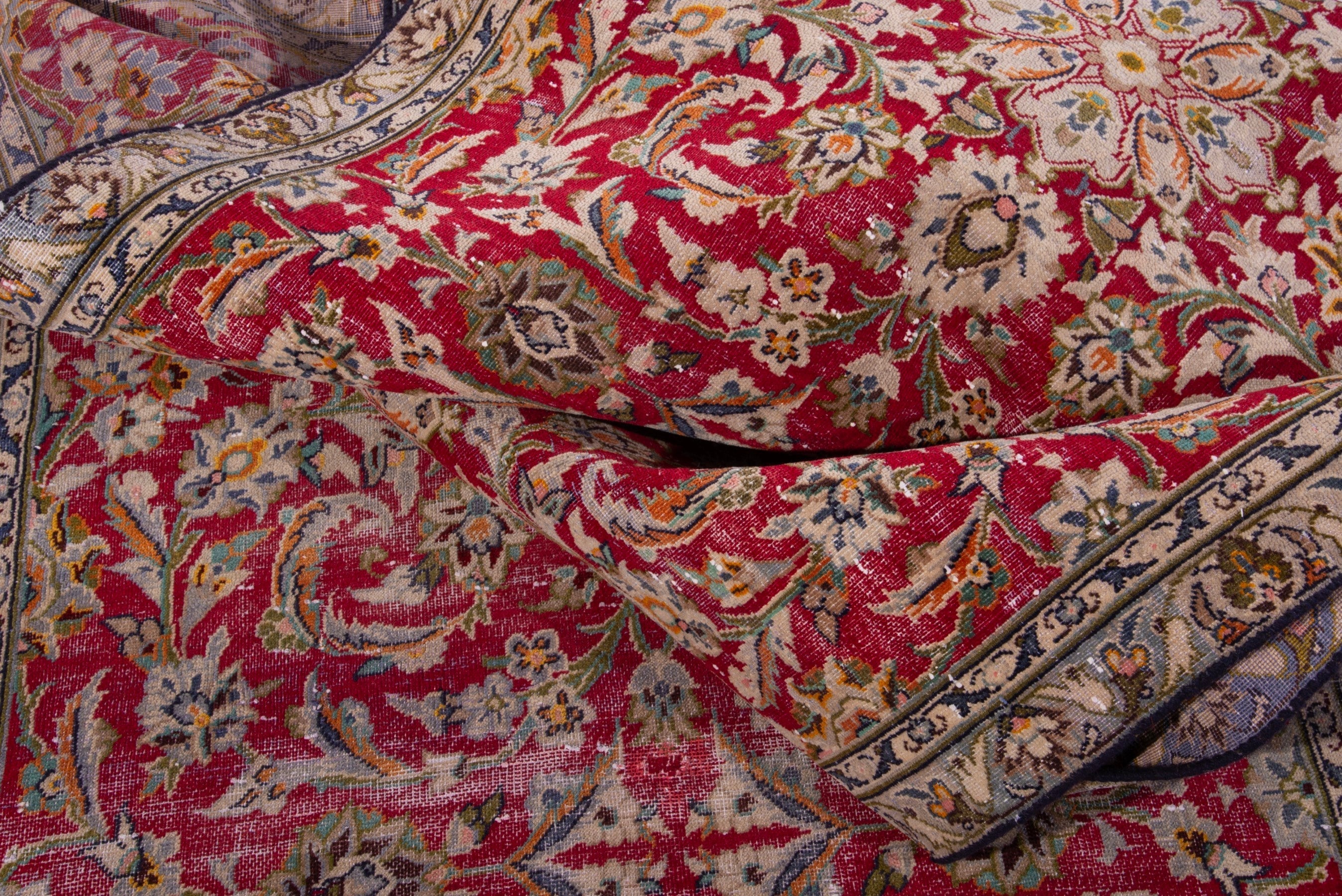 Persian Kashan runner rug in deep red and sage, view 18 of 19