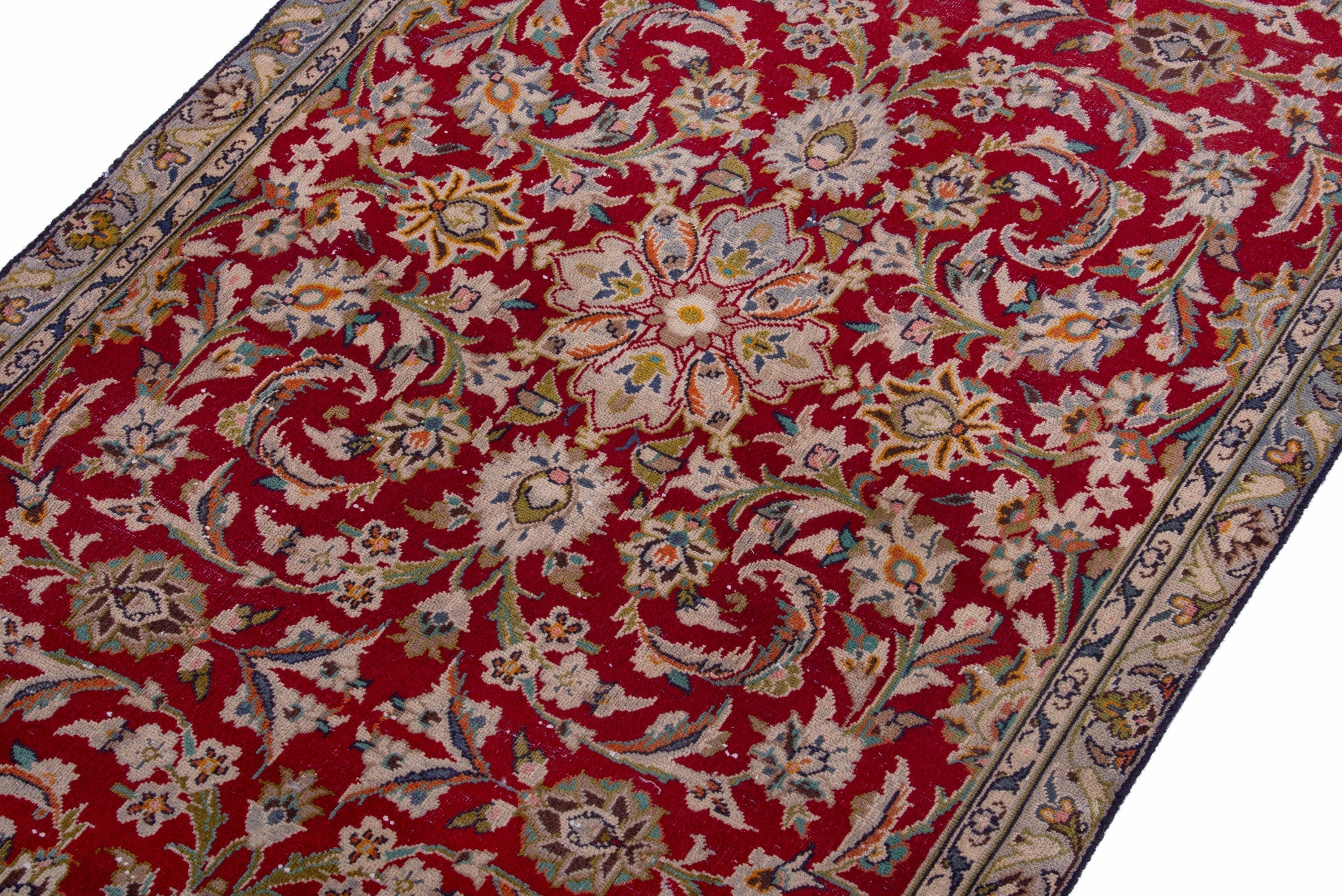 Persian Kashan runner rug in deep red and sage, view 6 of 19