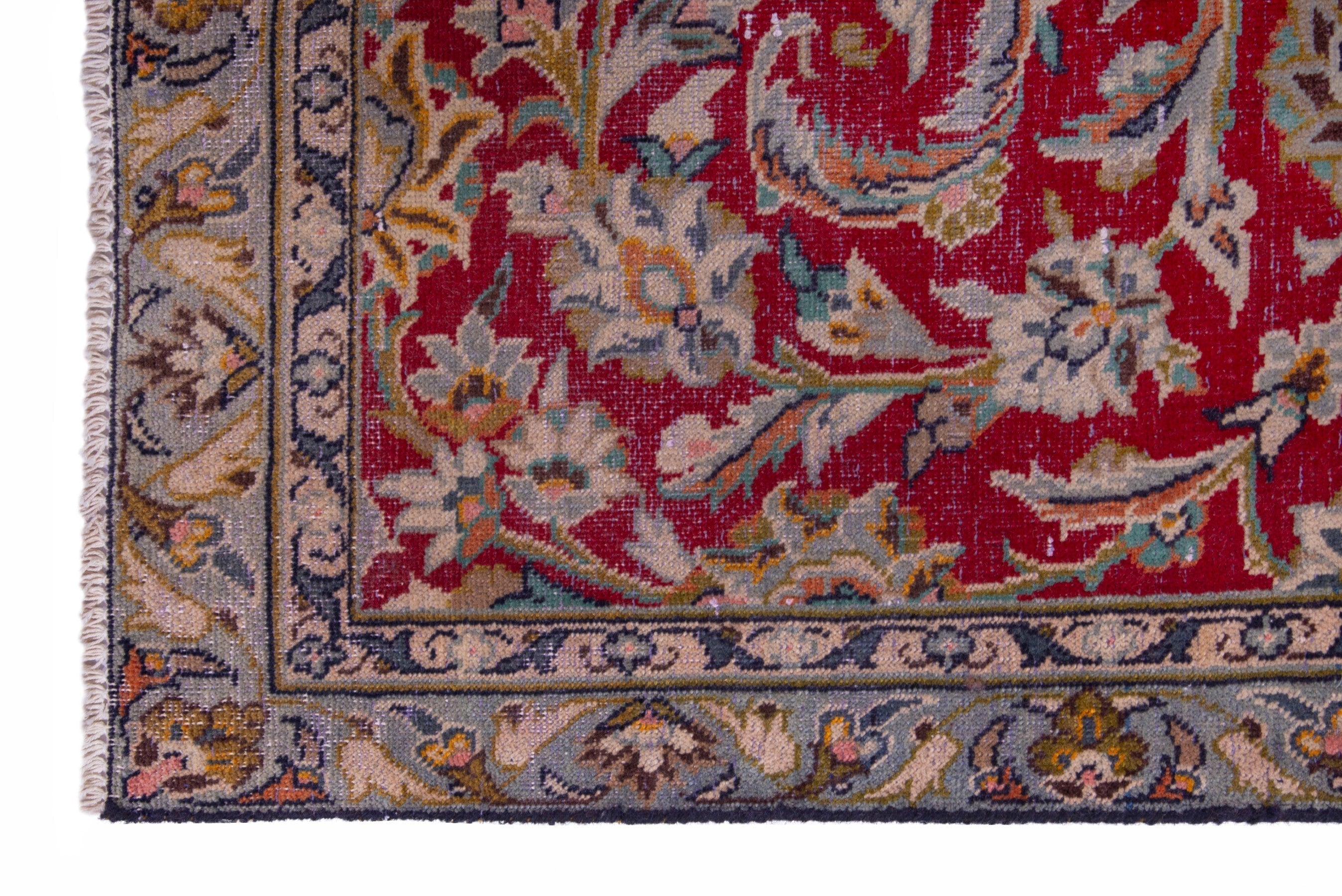 Persian Kashan runner rug in deep red and sage, view 5 of 19