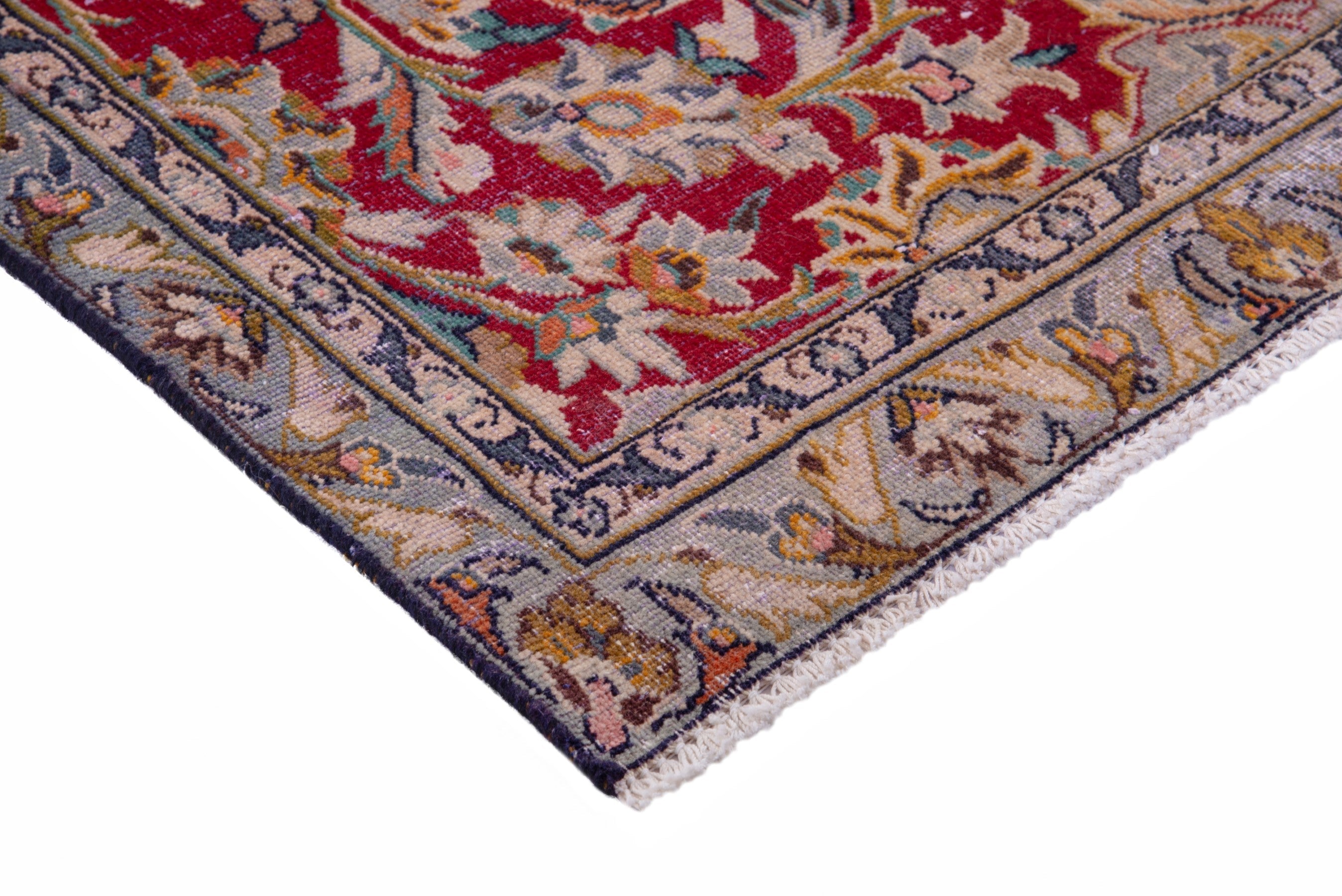Persian Kashan runner rug in deep red and sage, view 4 of 19
