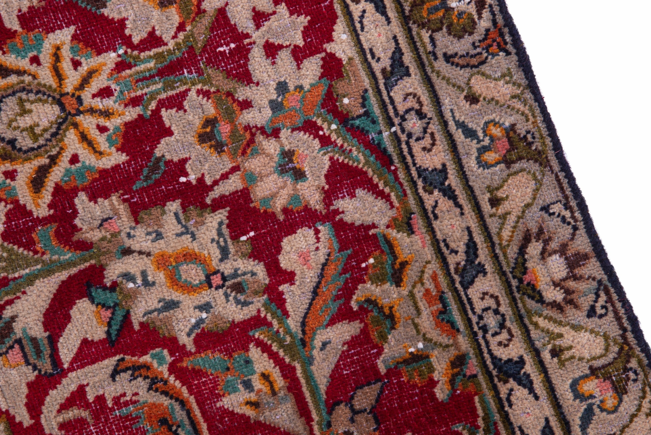 Persian Kashan runner rug in deep red and sage, view 7 of 19