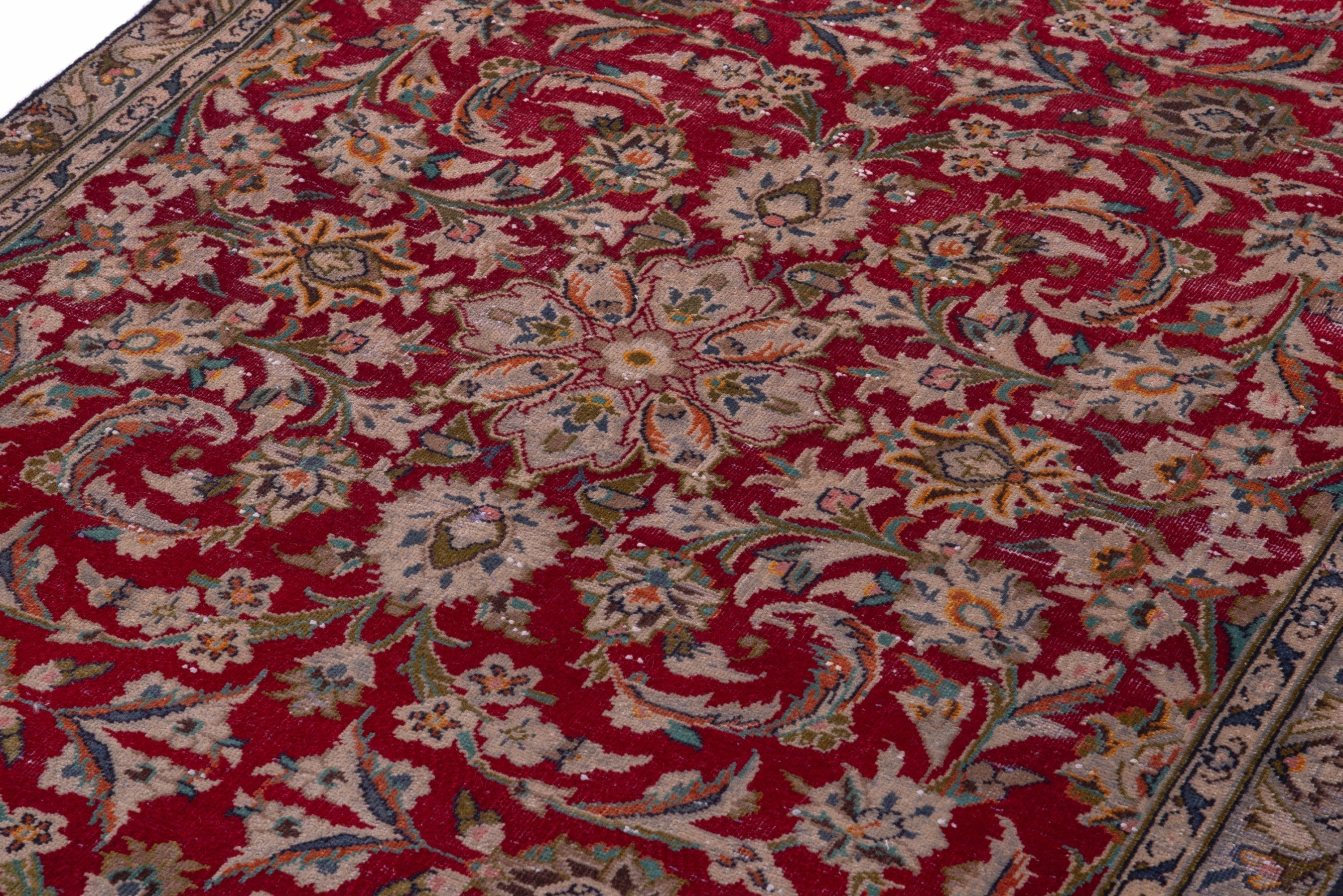 Persian Kashan runner rug in deep red and sage, view 8 of 19