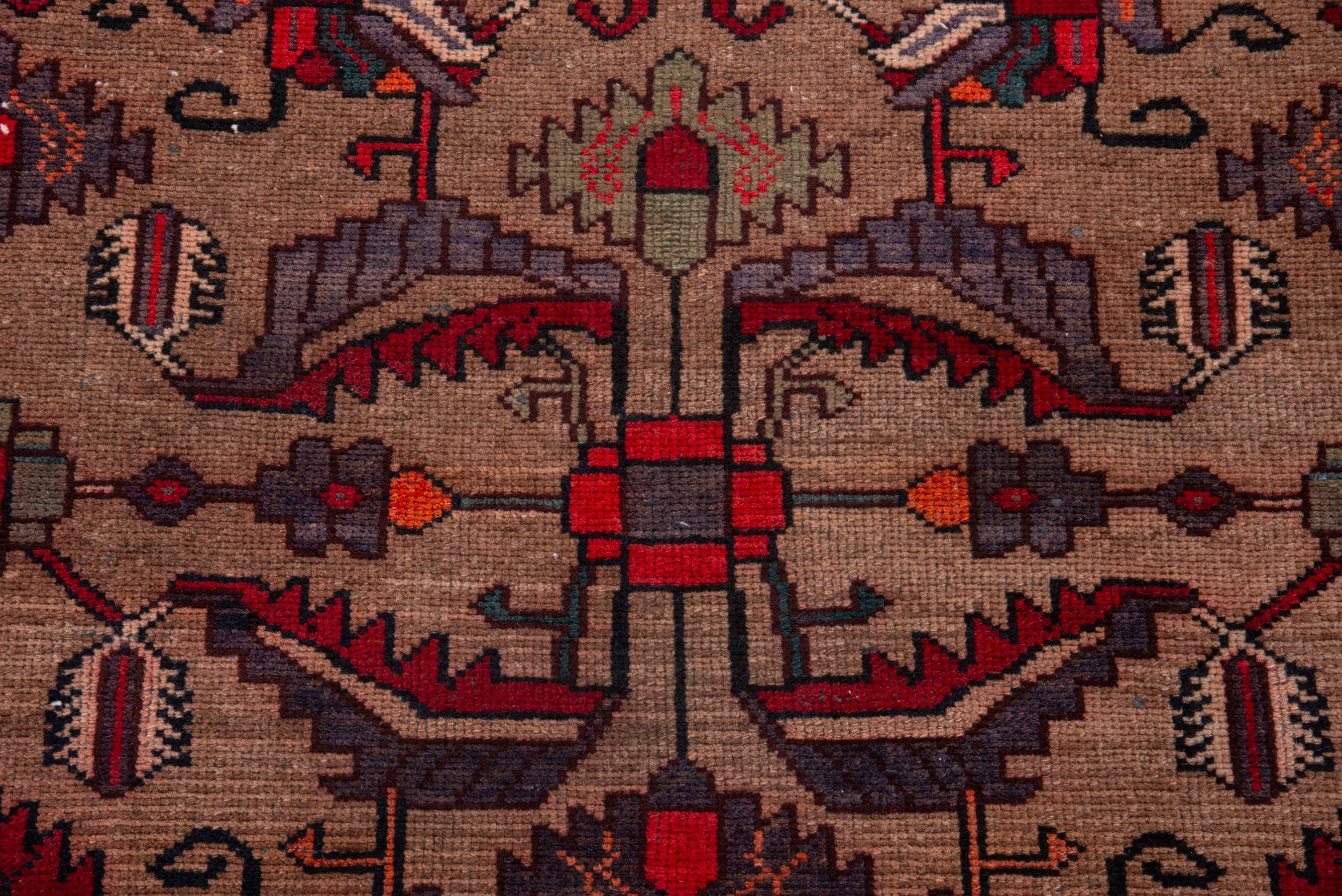 Persian Hamedan runner rug in tan and deep red, view 10 of 18