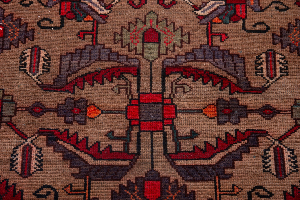 Turkish Anatolian runner rug in tan and deep red, view 3 of 19