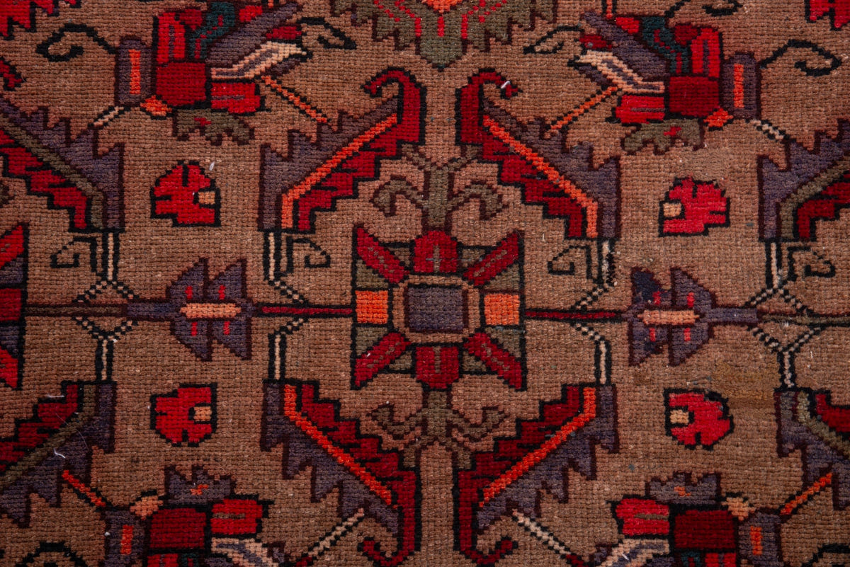 Turkish Anatolian runner rug in tan and deep red, view 4 of 19