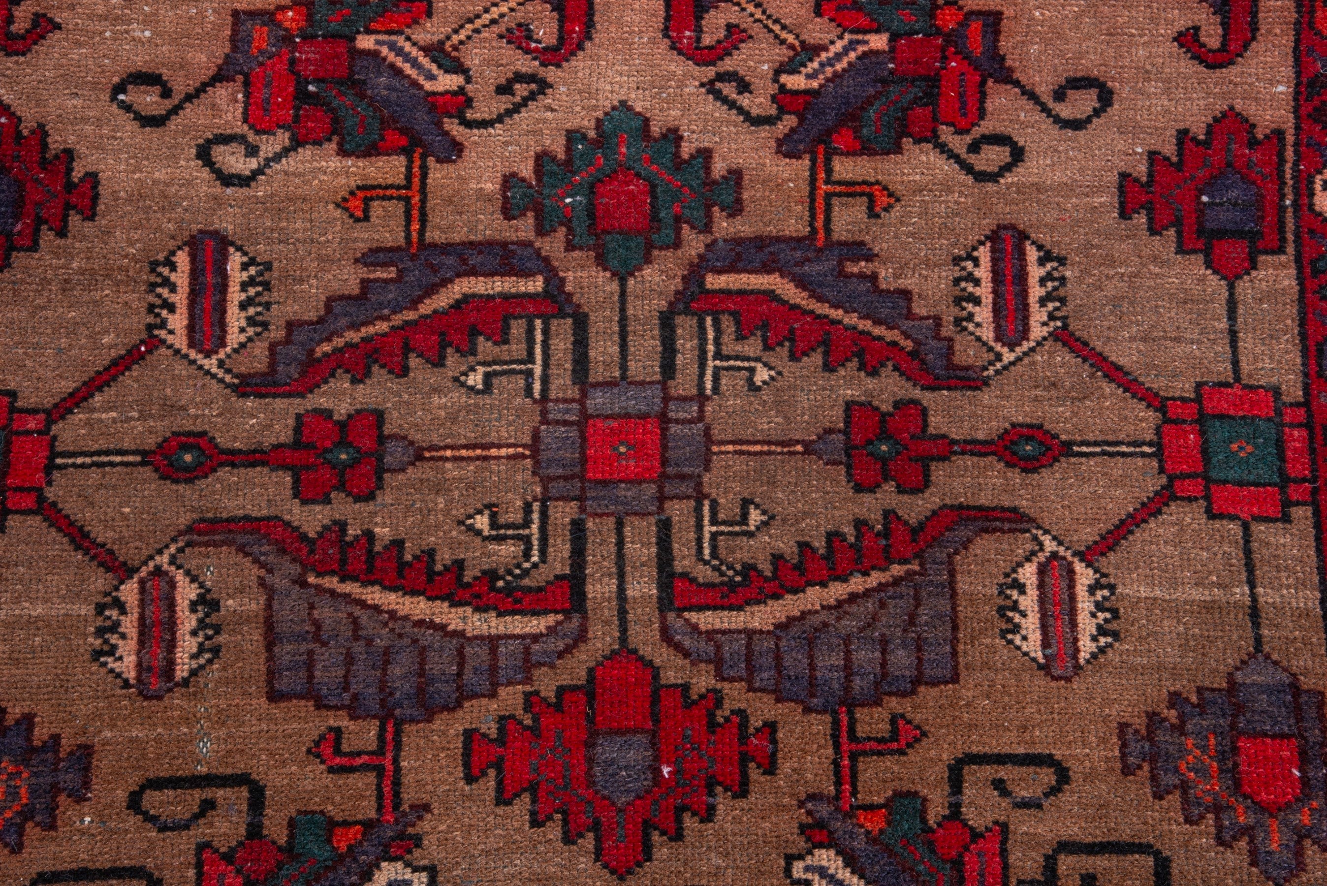 Persian Hamedan runner rug in tan and deep red, view 12 of 18