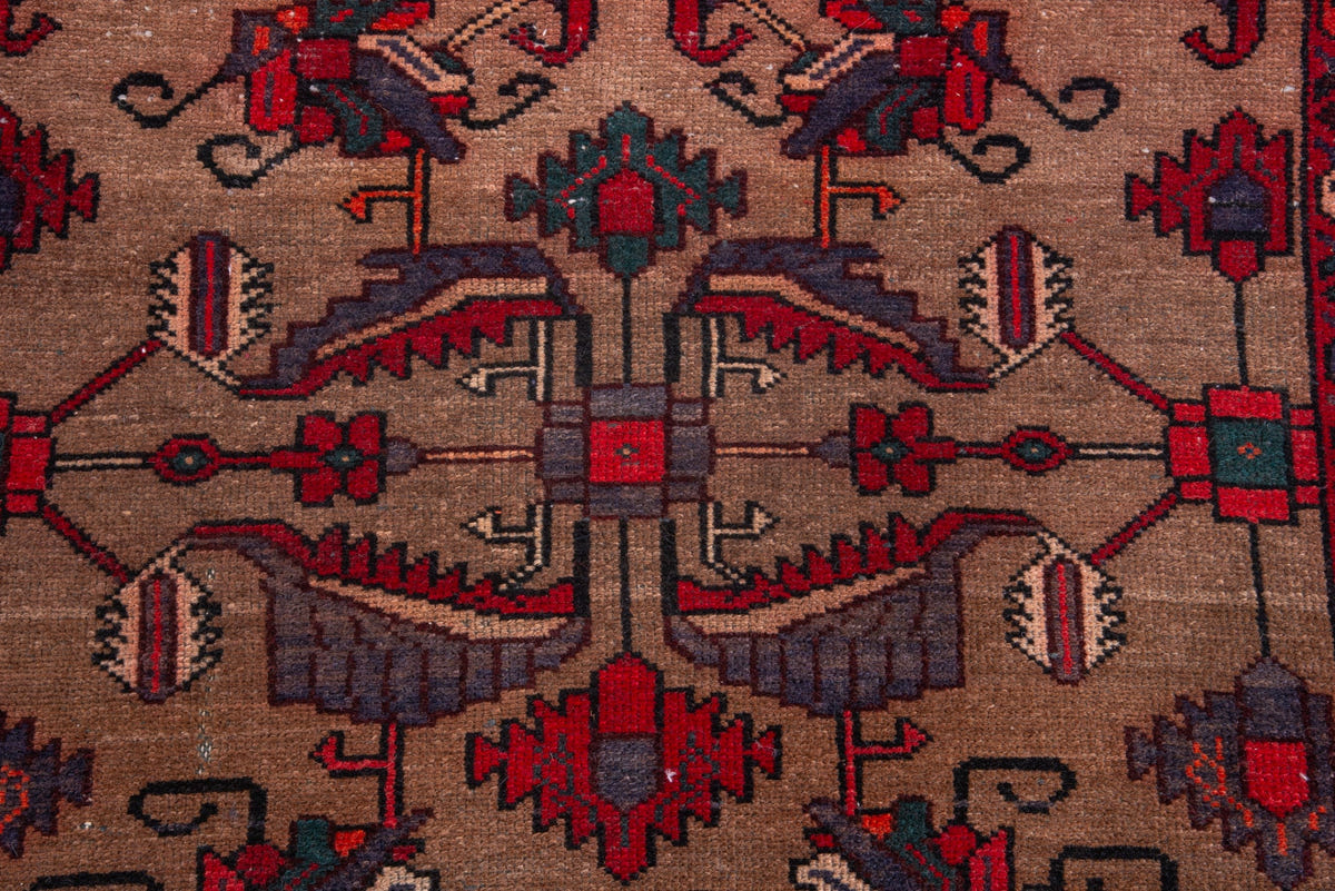 Turkish Anatolian runner rug in tan and deep red, view 5 of 19