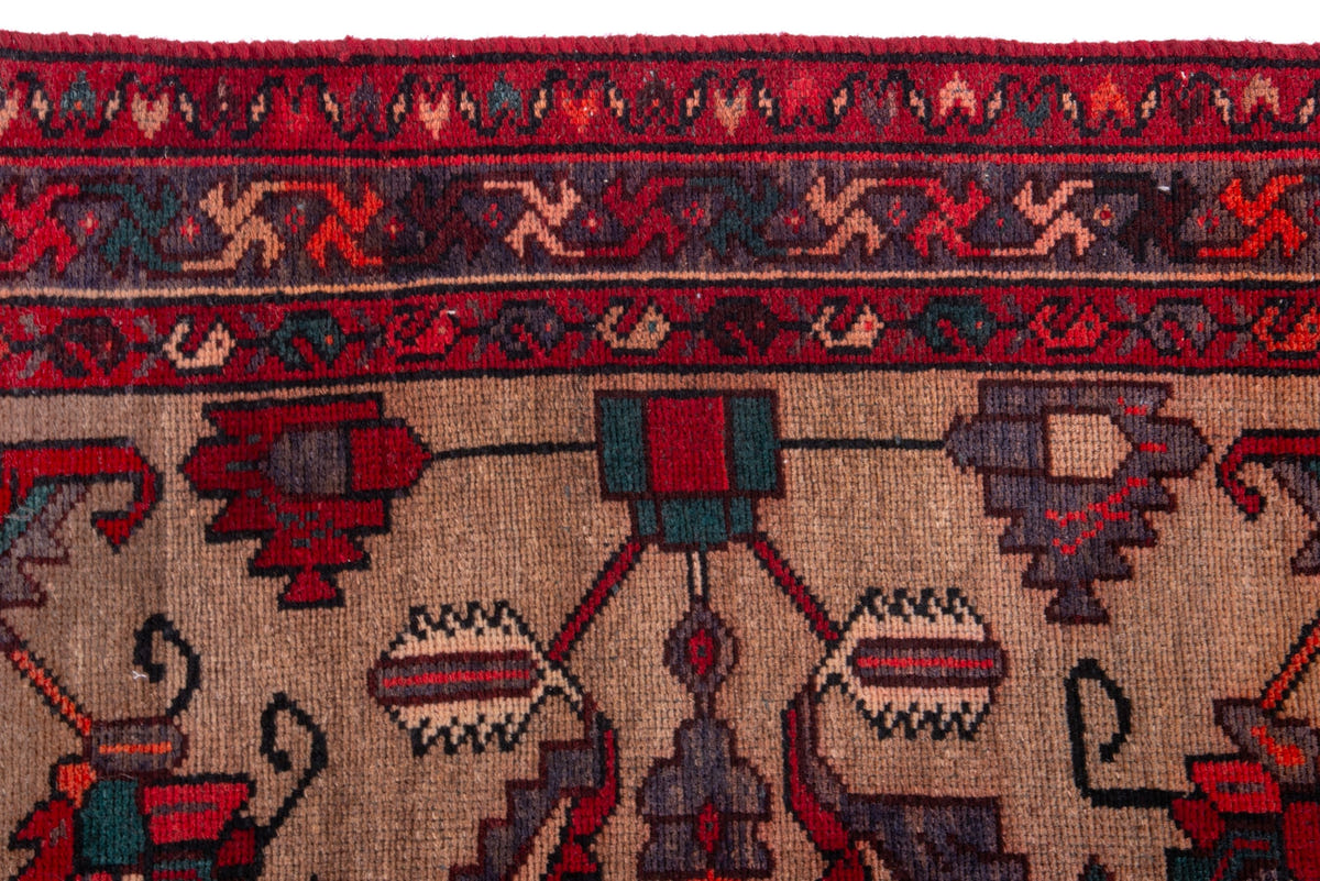 Turkish Anatolian runner rug in tan and deep red, view 6 of 19
