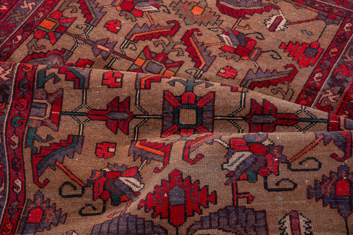Turkish Anatolian runner rug in tan and deep red, view 7 of 19