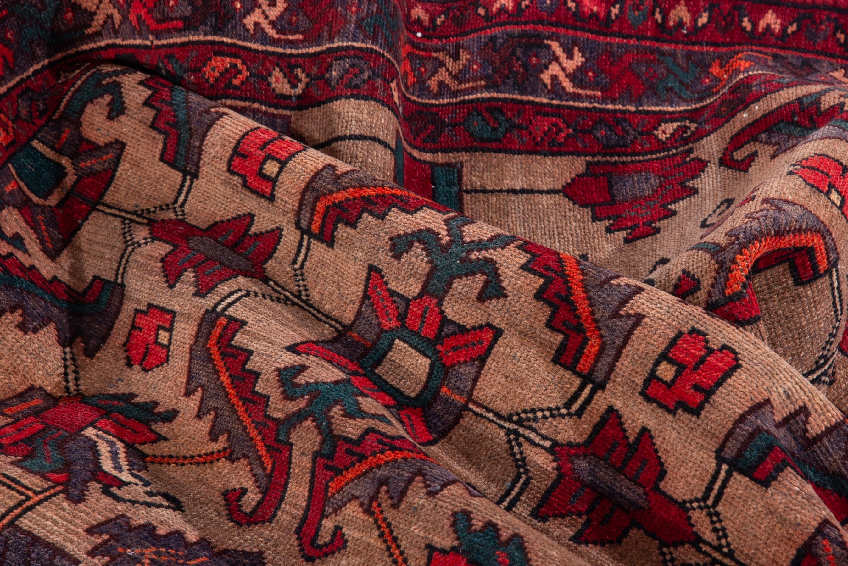 Persian Hamedan runner rug in tan and deep red, view 17 of 18