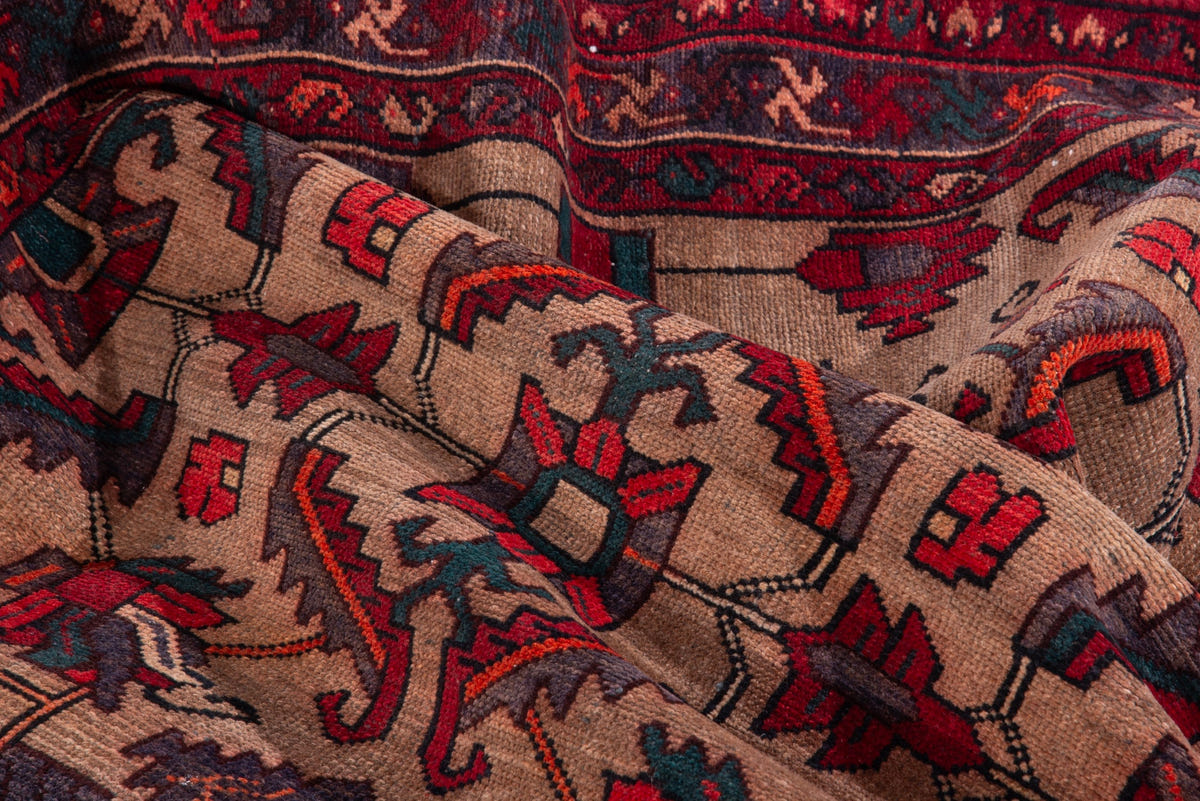 Turkish Anatolian runner rug in tan and deep red, view 11 of 19