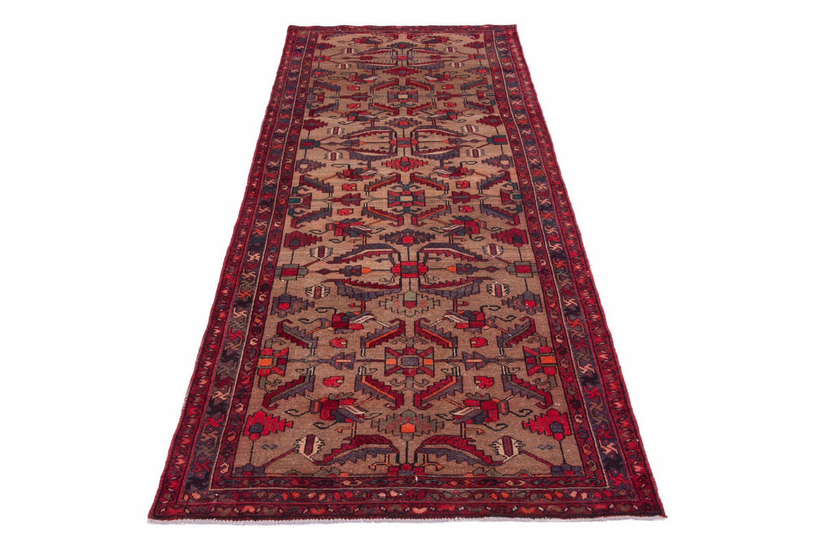 Turkish Anatolian runner rug in tan and deep red, view 12 of 19