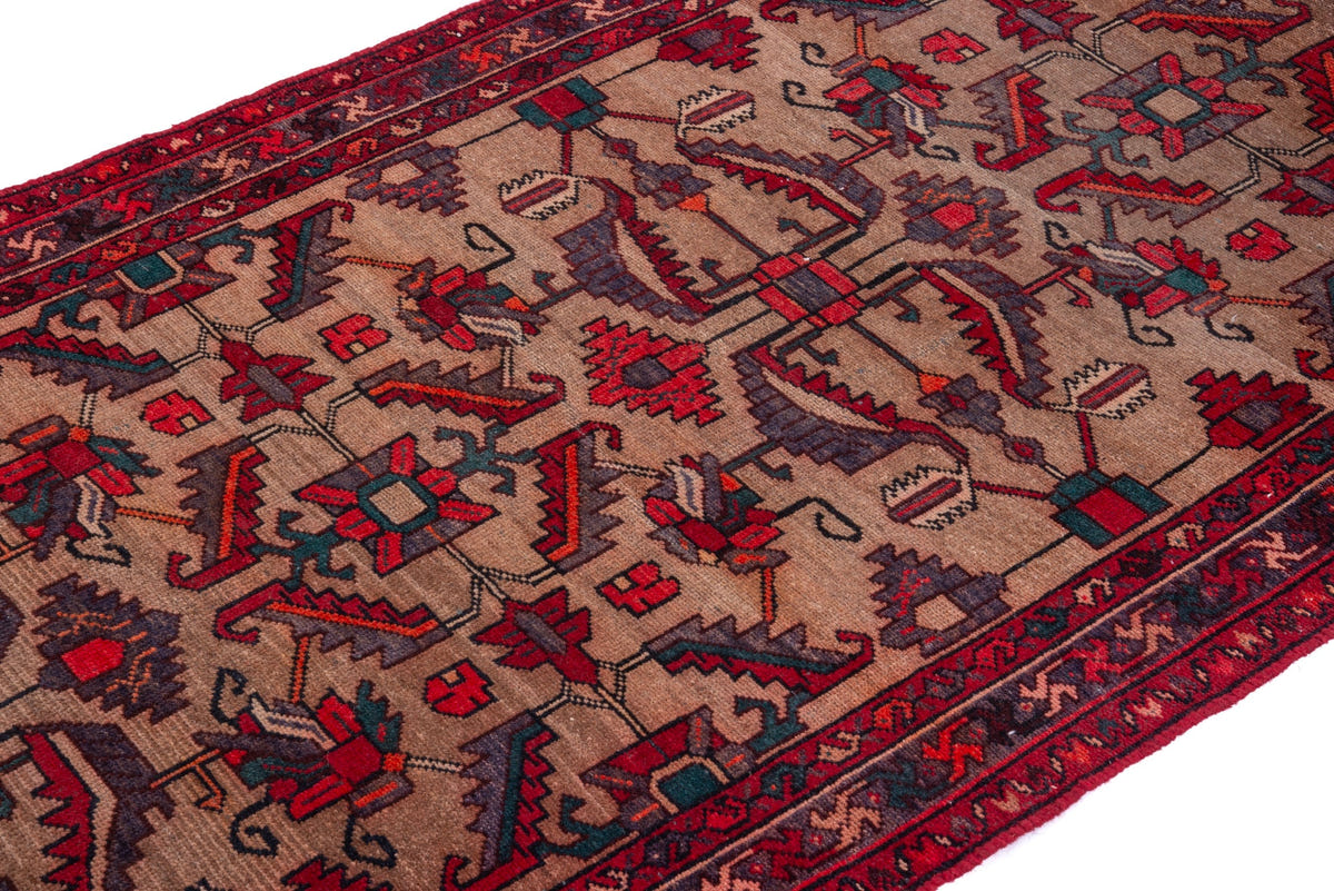 Turkish Anatolian runner rug in tan and deep red, view 14 of 19
