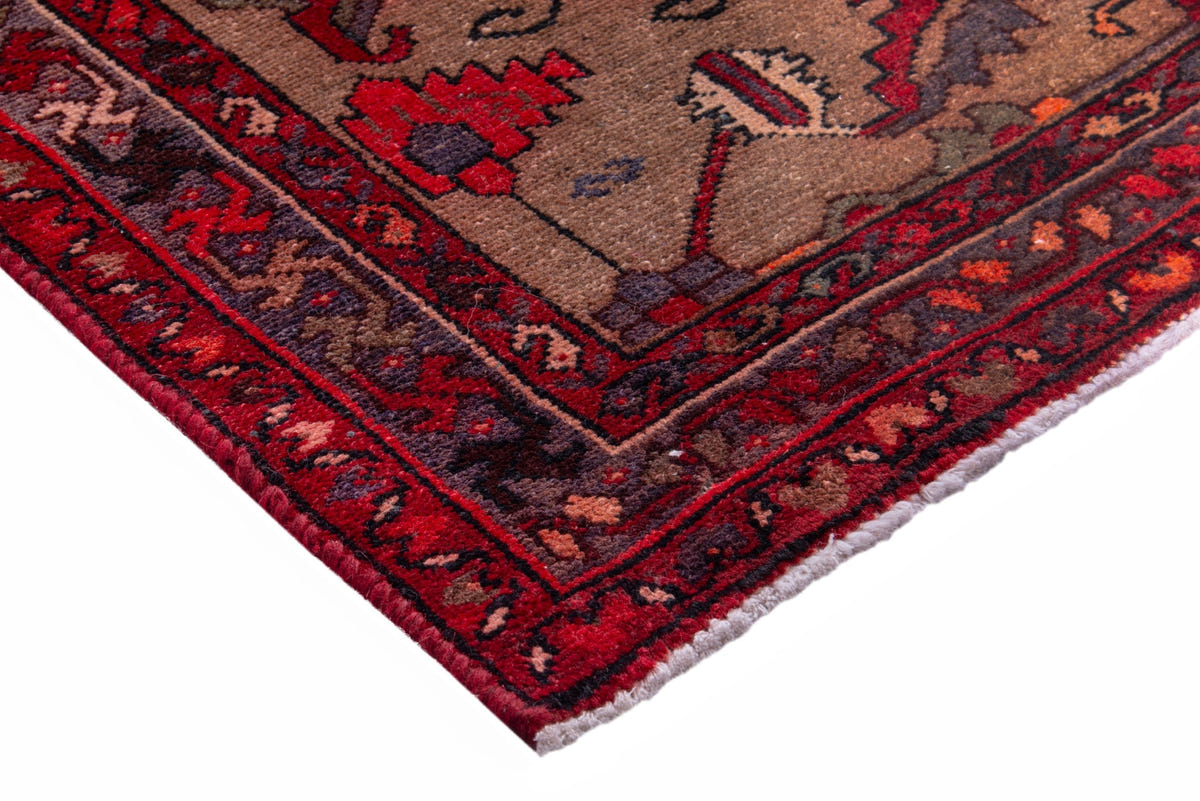 Turkish Anatolian runner rug in tan and deep red, view 16 of 19