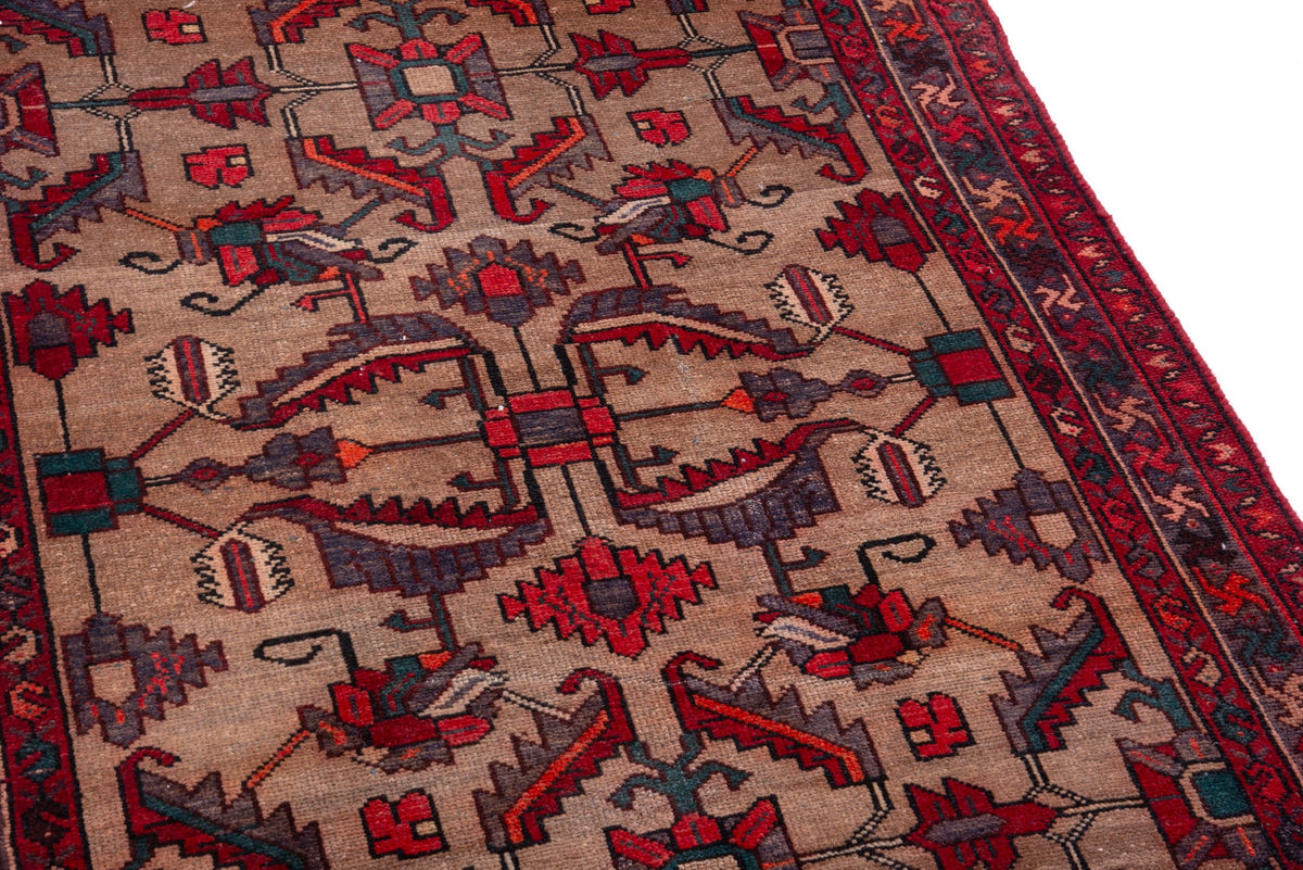 Turkish Anatolian runner rug in tan and deep red, view 17 of 19