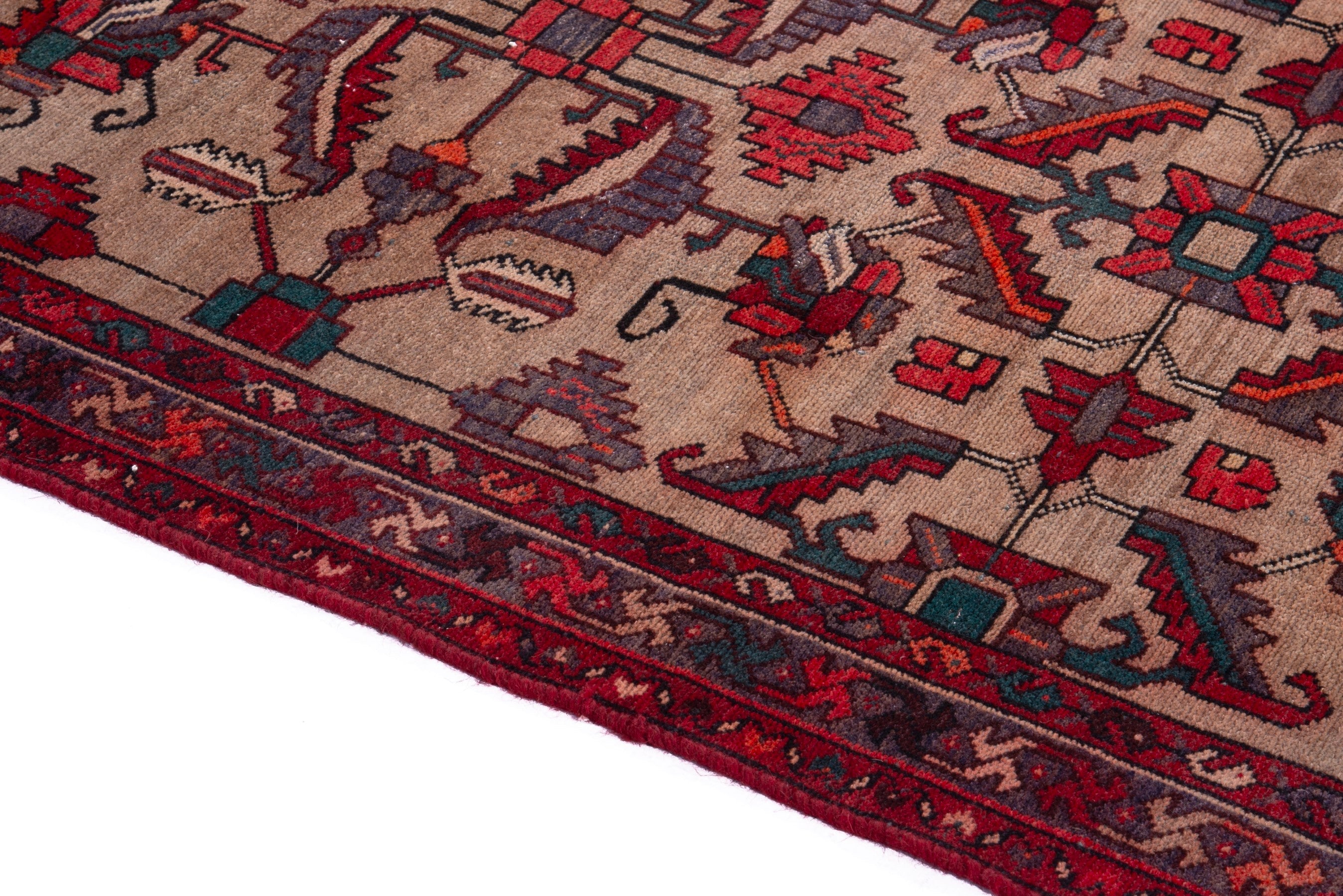 Persian Hamedan runner rug in tan and deep red, view 8 of 18