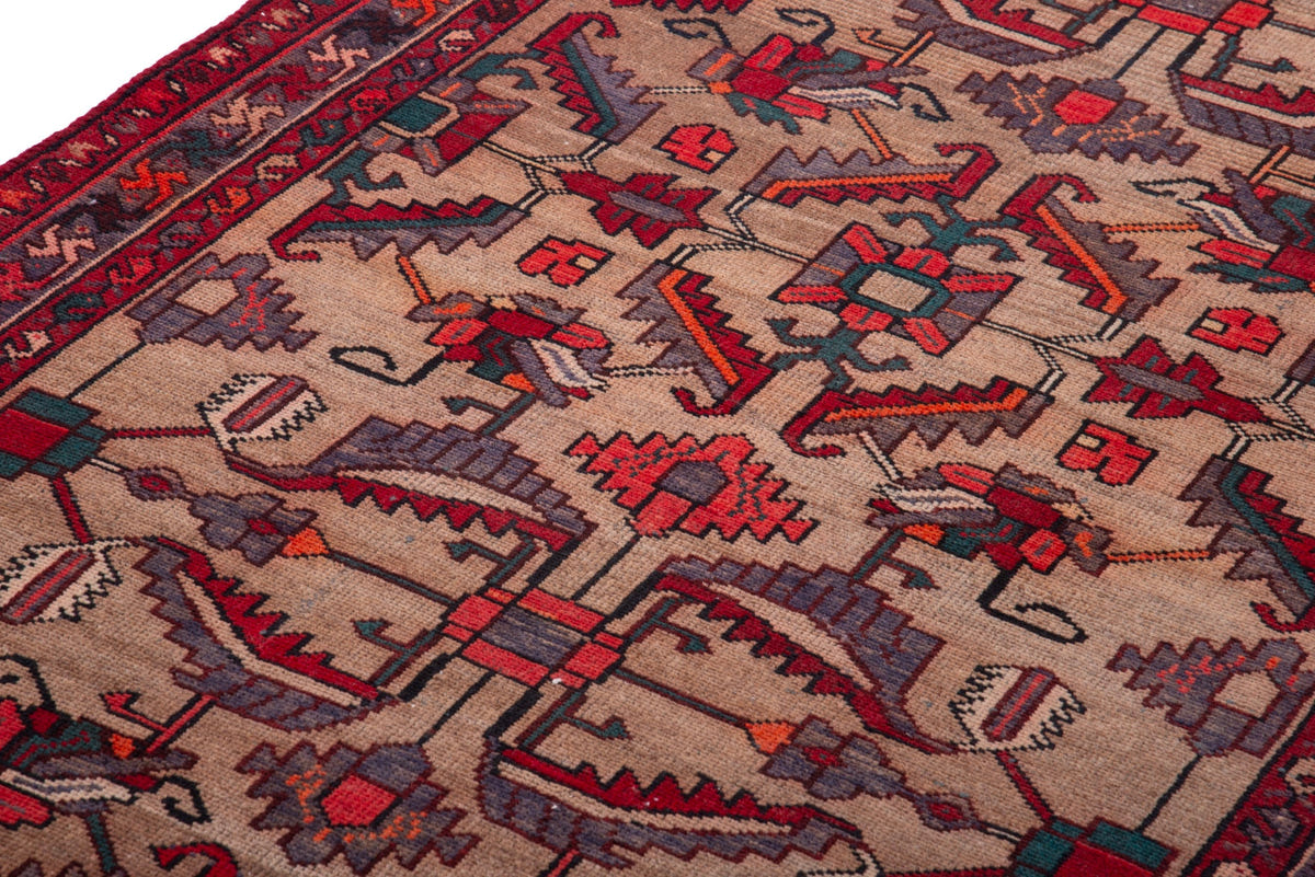 Turkish Anatolian runner rug in tan and deep red, view 19 of 19