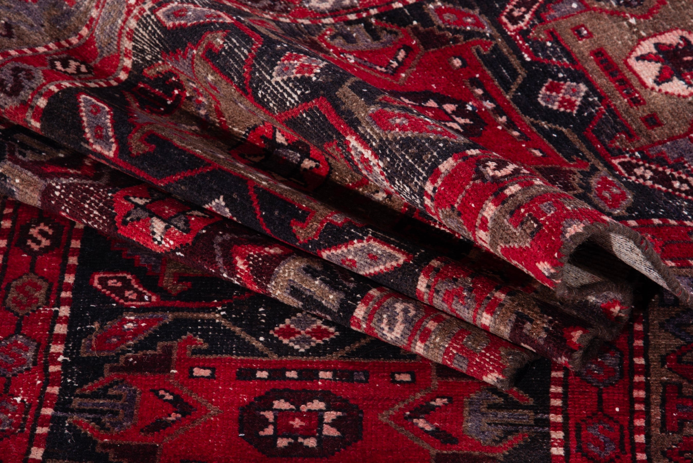 Persian Saveh runner rug in deep red and burgundy, view 16 of 19