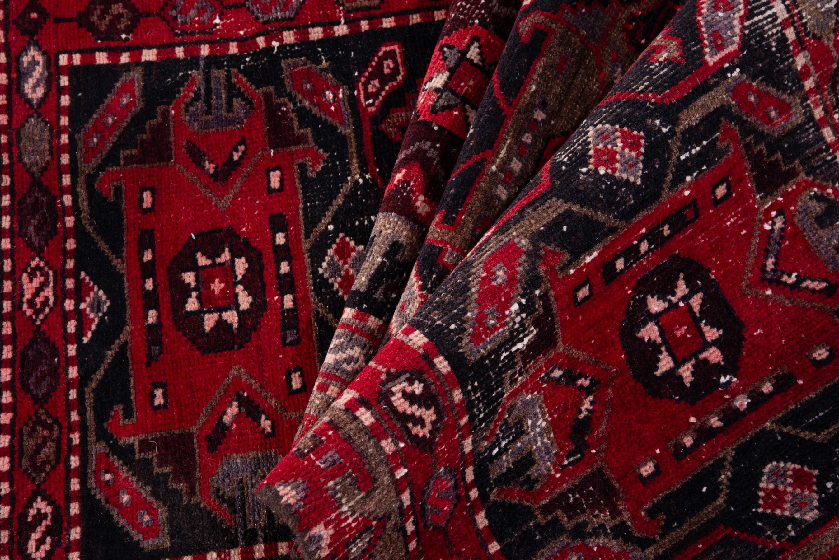 Persian Saveh runner rug in deep red and burgundy, view 17 of 19