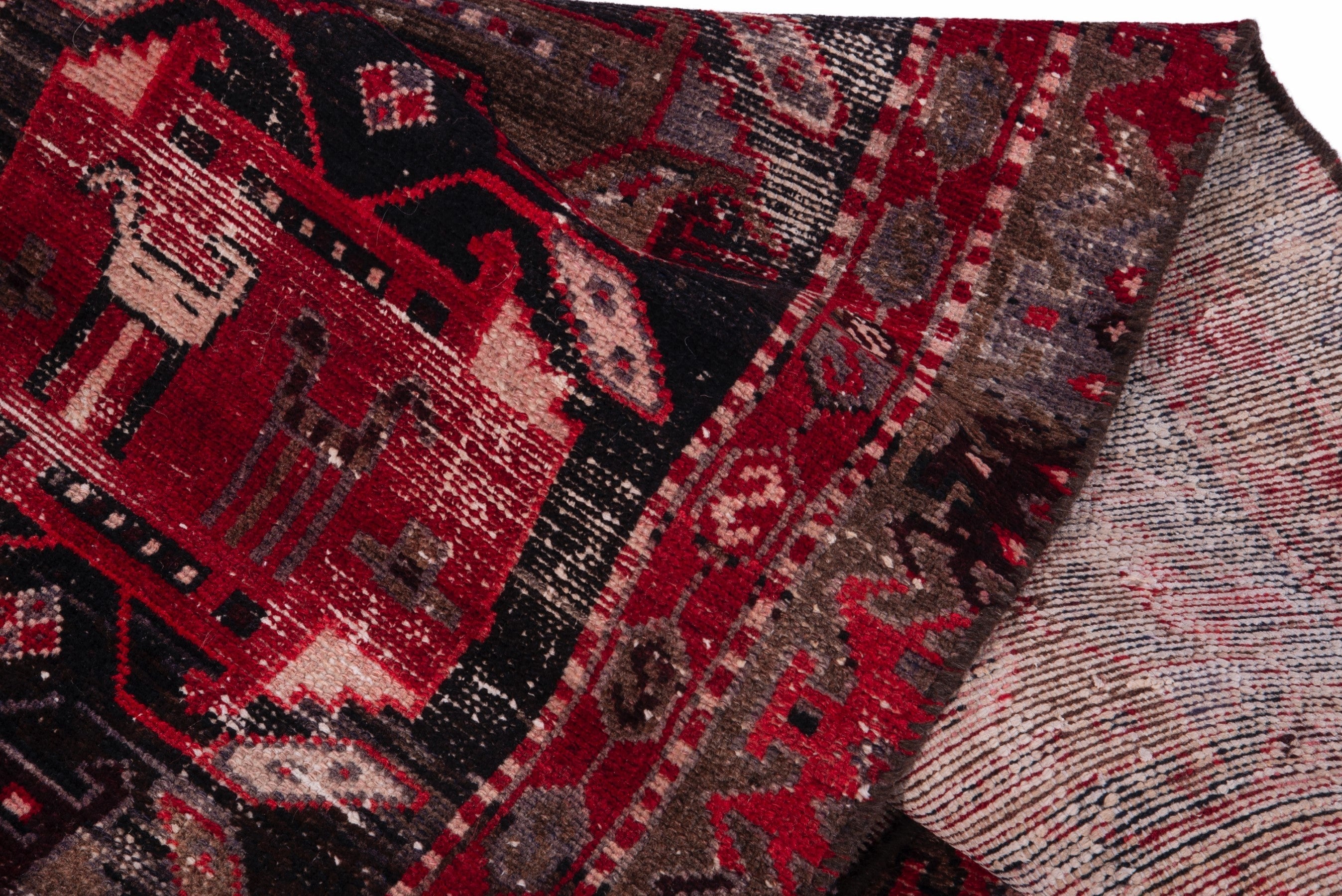 Persian Saveh runner rug in deep red and burgundy, view 18 of 19