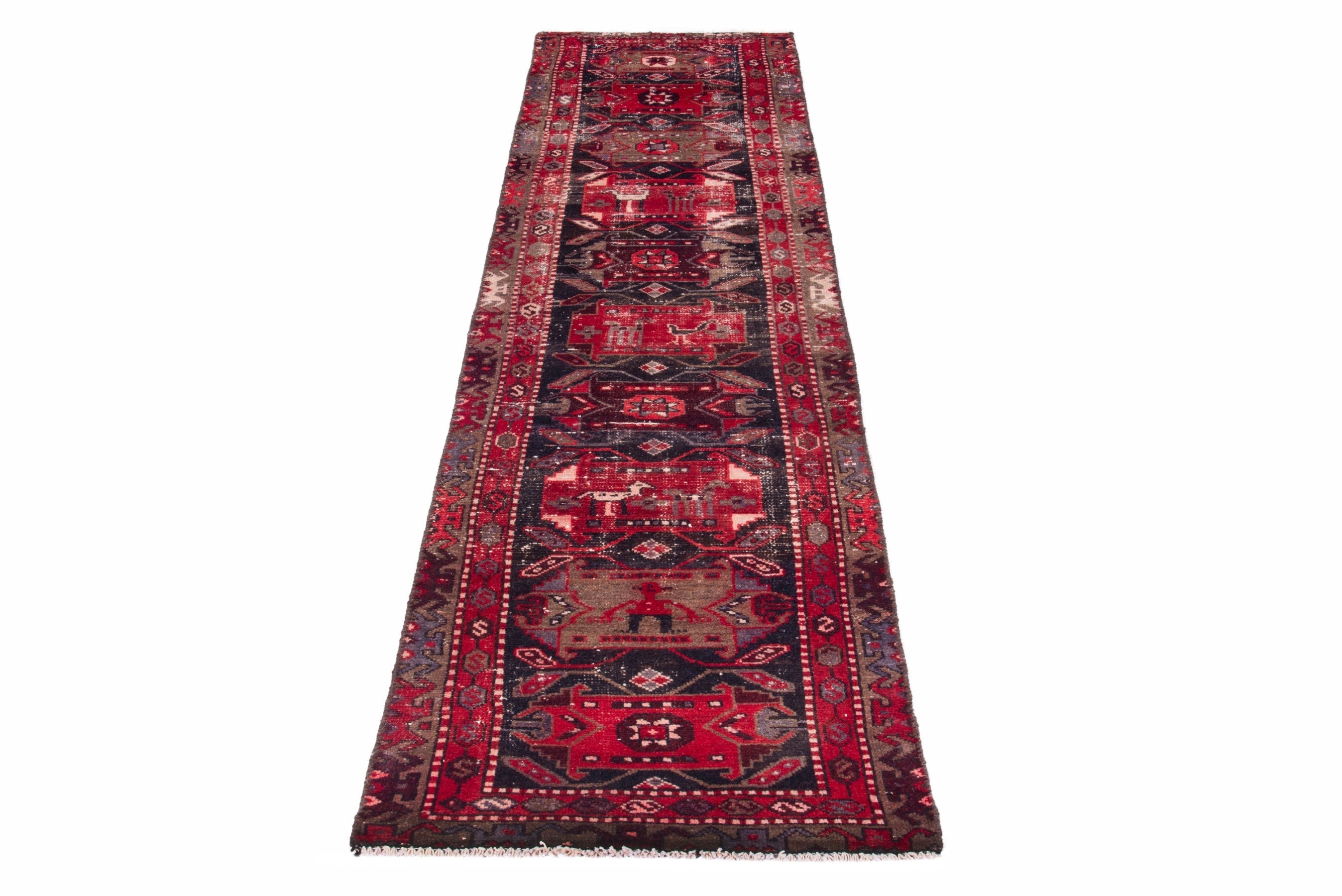 Persian Saveh runner rug in deep red and burgundy, view 2 of 19