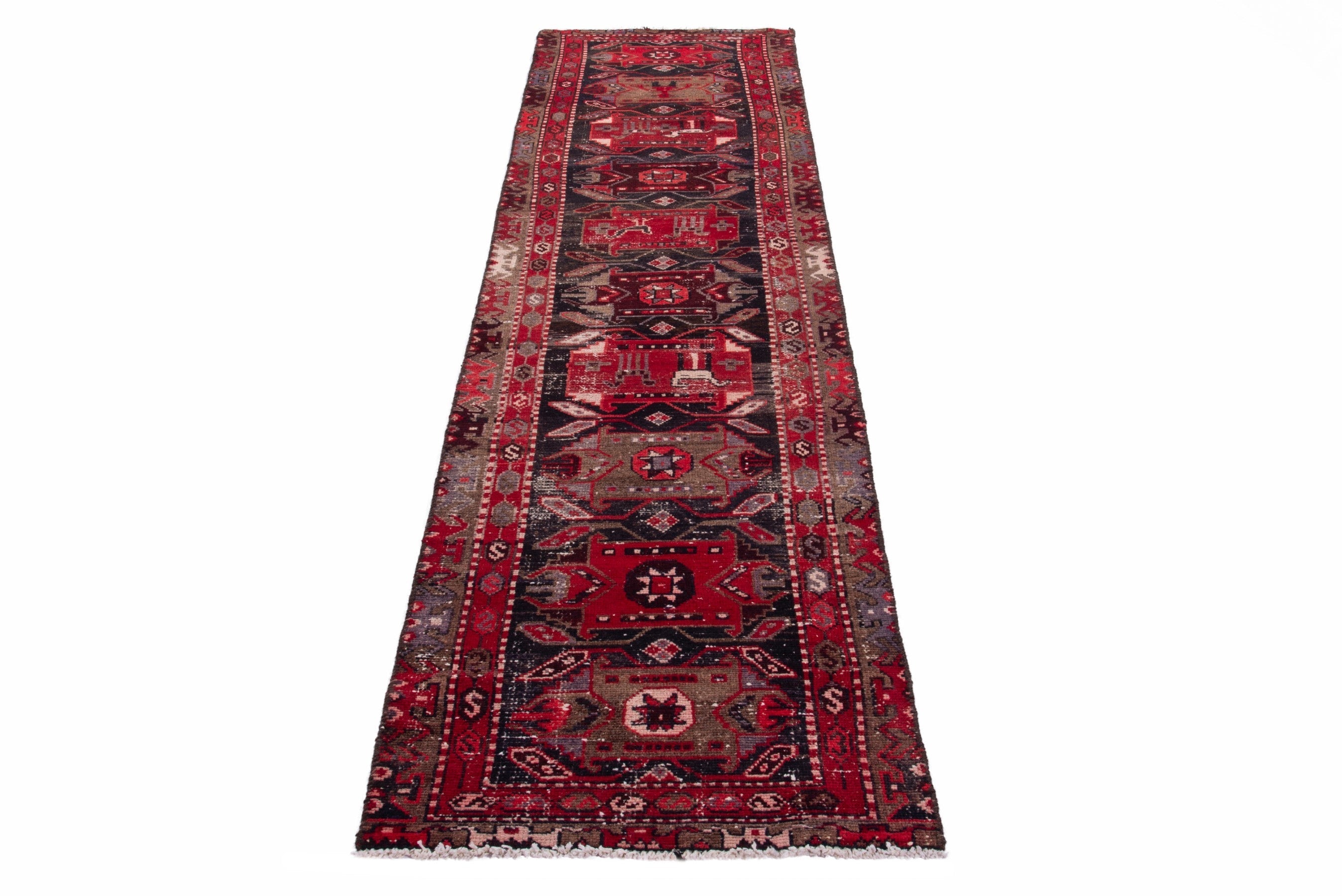 Persian Saveh runner rug in deep red and burgundy, view 3 of 19