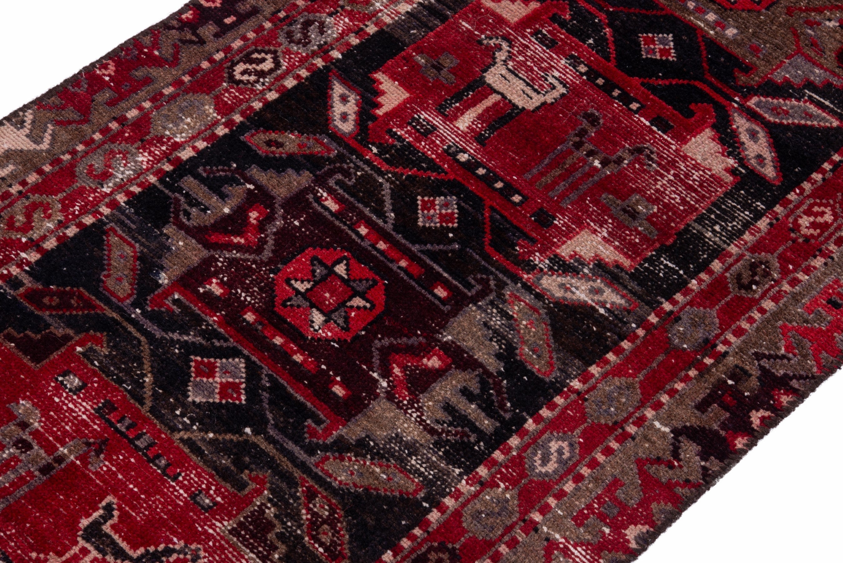 Persian Saveh runner rug in deep red and burgundy, view 6 of 19