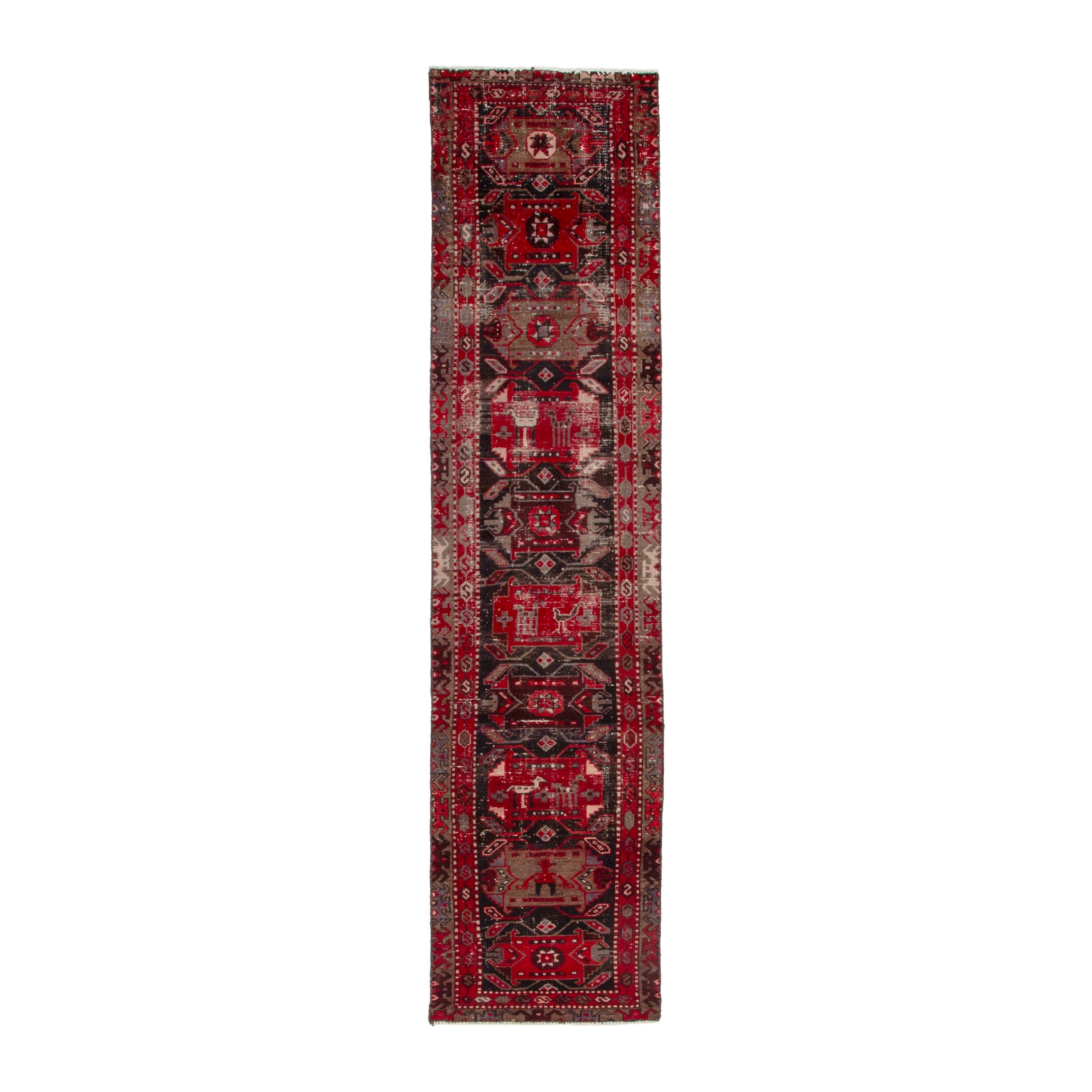Persian Saveh runner rug in deep red and burgundy, 2'4" x 9'5"
