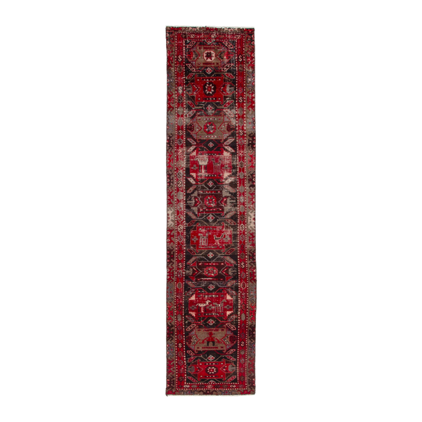 Persian Saveh runner rug in deep red and burgundy, 2'4" x 9'5"