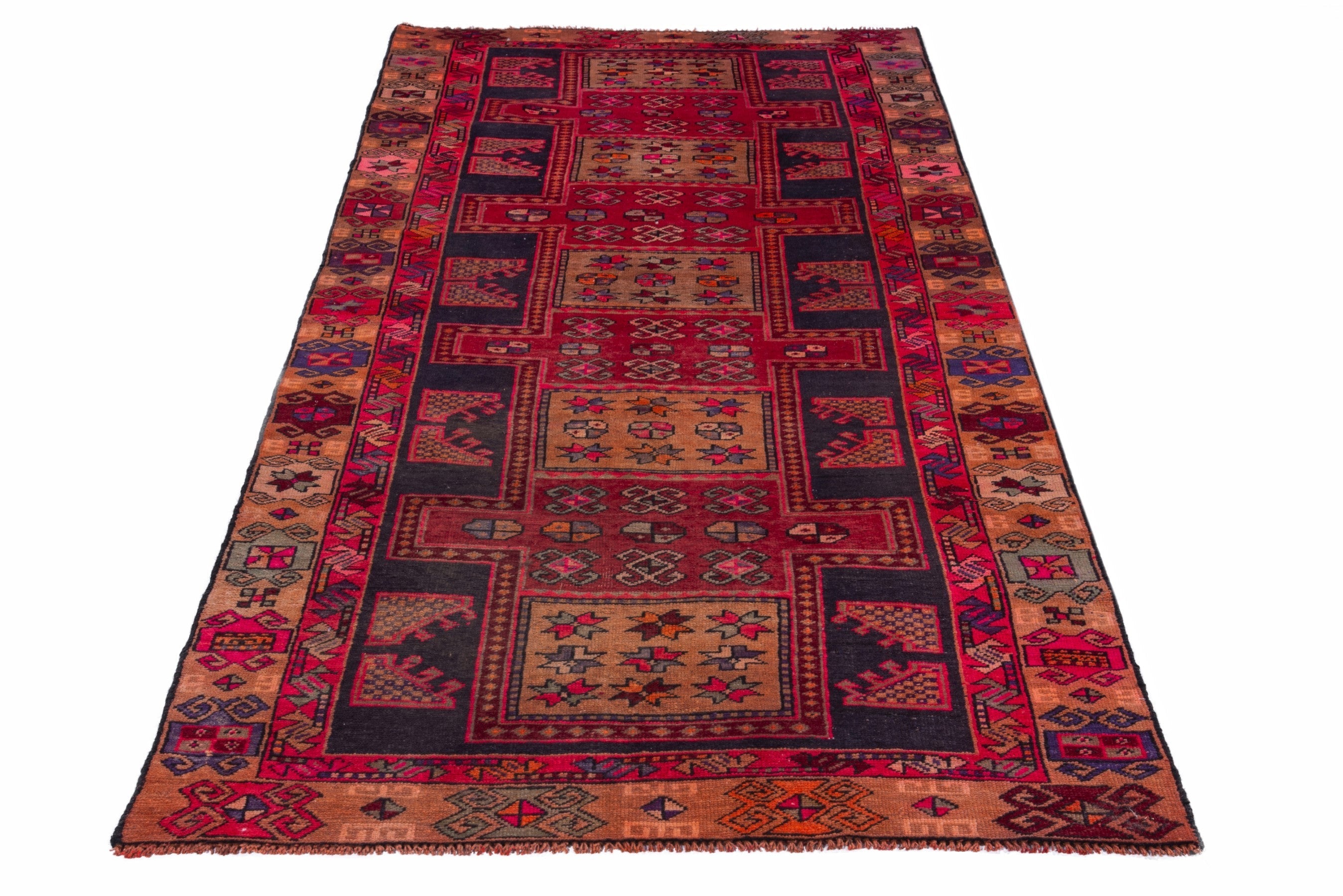 Persian Ardabil runner rug in deep red and terracotta, view 2 of 18