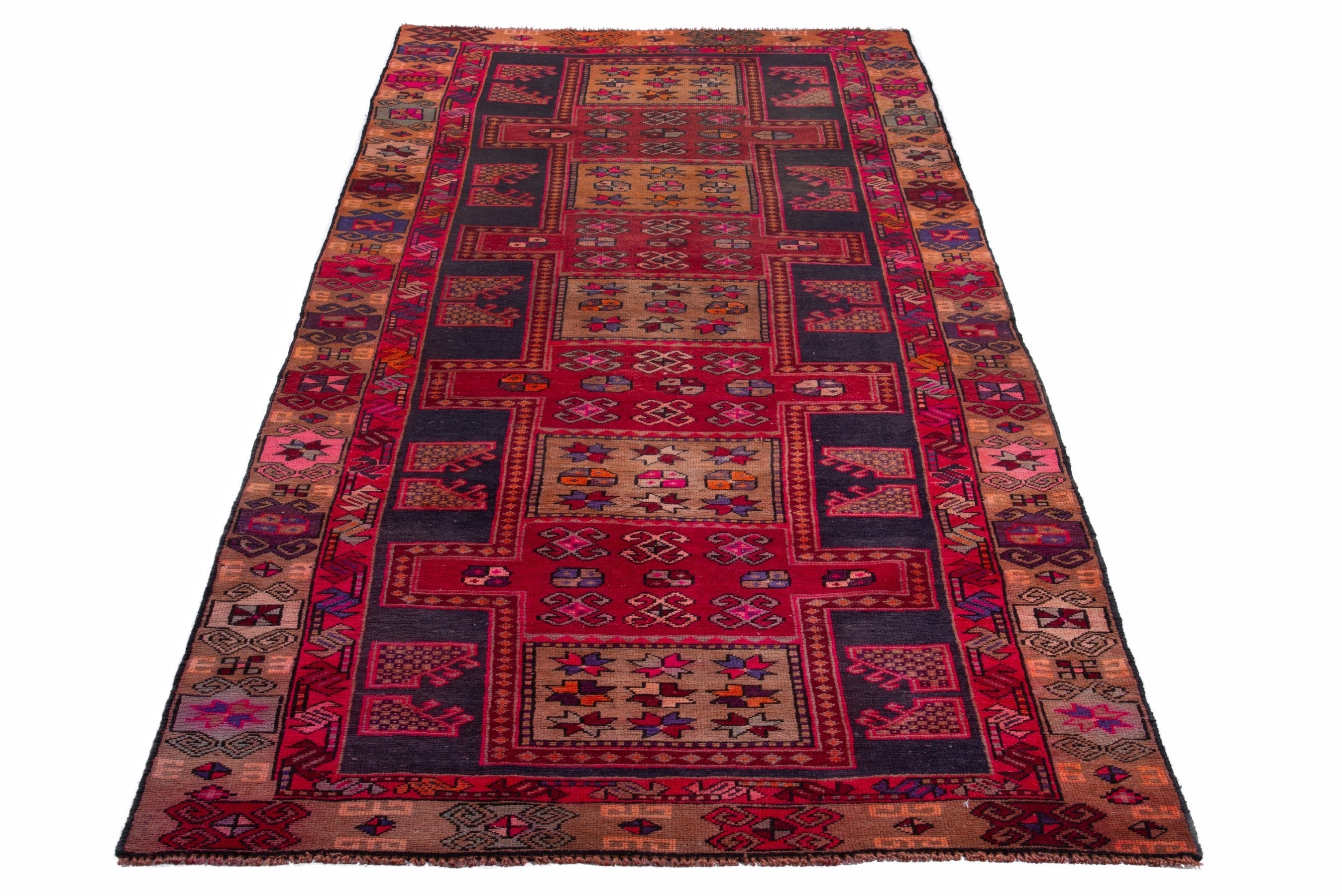Persian Ardabil runner rug in deep red and terracotta, view 3 of 18