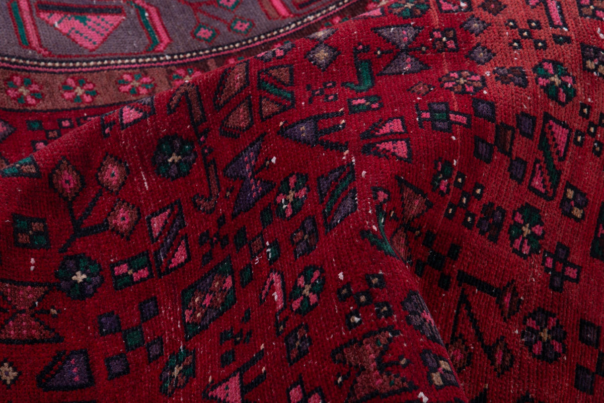 Turkish Anatolian area rug in deep red and navy, view 6 of 19
