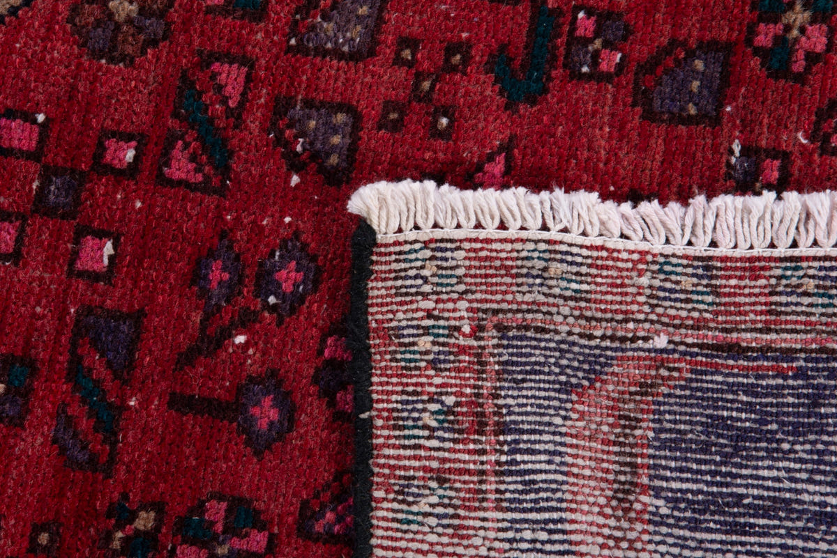 Turkish Anatolian area rug in deep red and navy, view 9 of 19