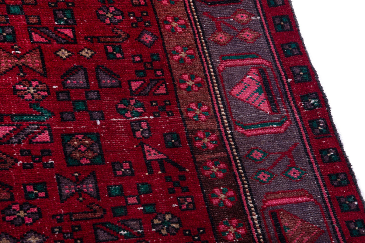Turkish Anatolian area rug in deep red and navy, view 15 of 19