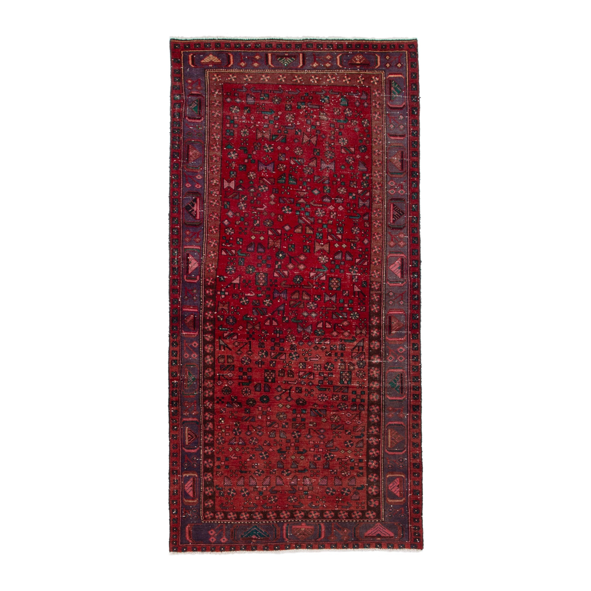 Turkish Anatolian area rug in deep red and navy, 4'2" x 8'7"
