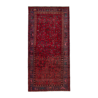 Turkish Anatolian area rug in deep red and navy, 4'2" x 8'7"