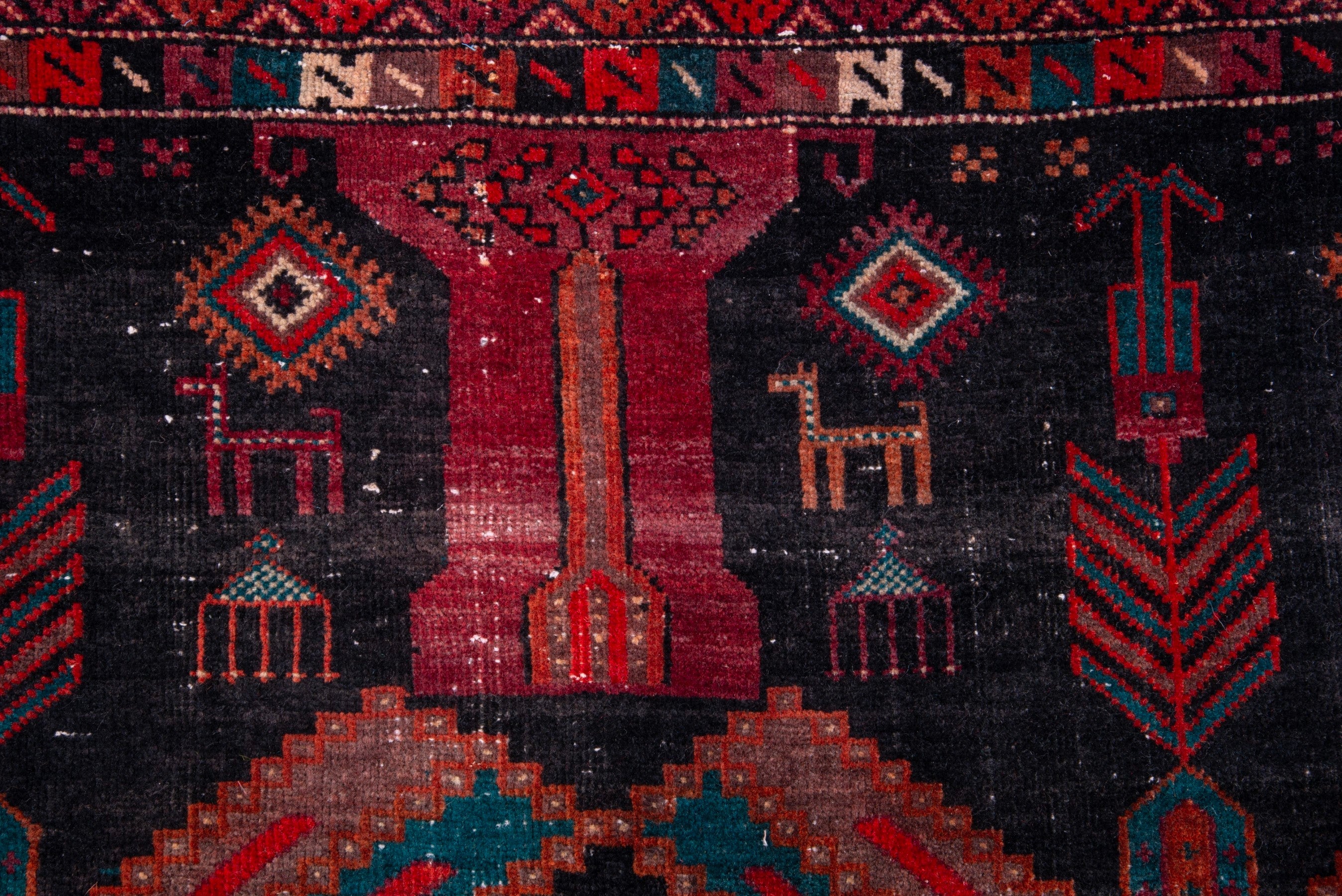 Persian Baluch area rug in deep red and dark blue, view 12 of 18