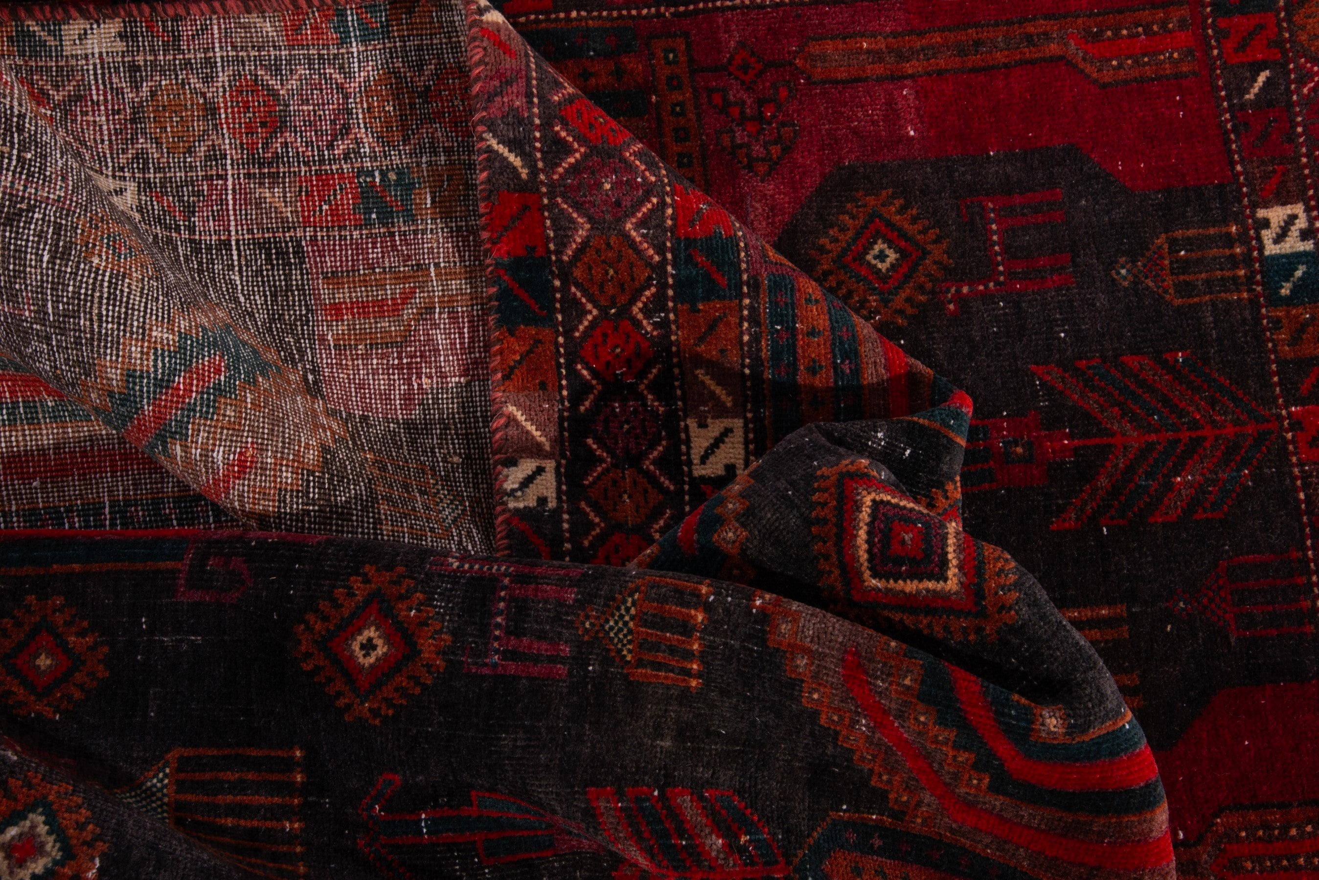 Persian Baluch area rug in deep red and dark blue, view 16 of 18