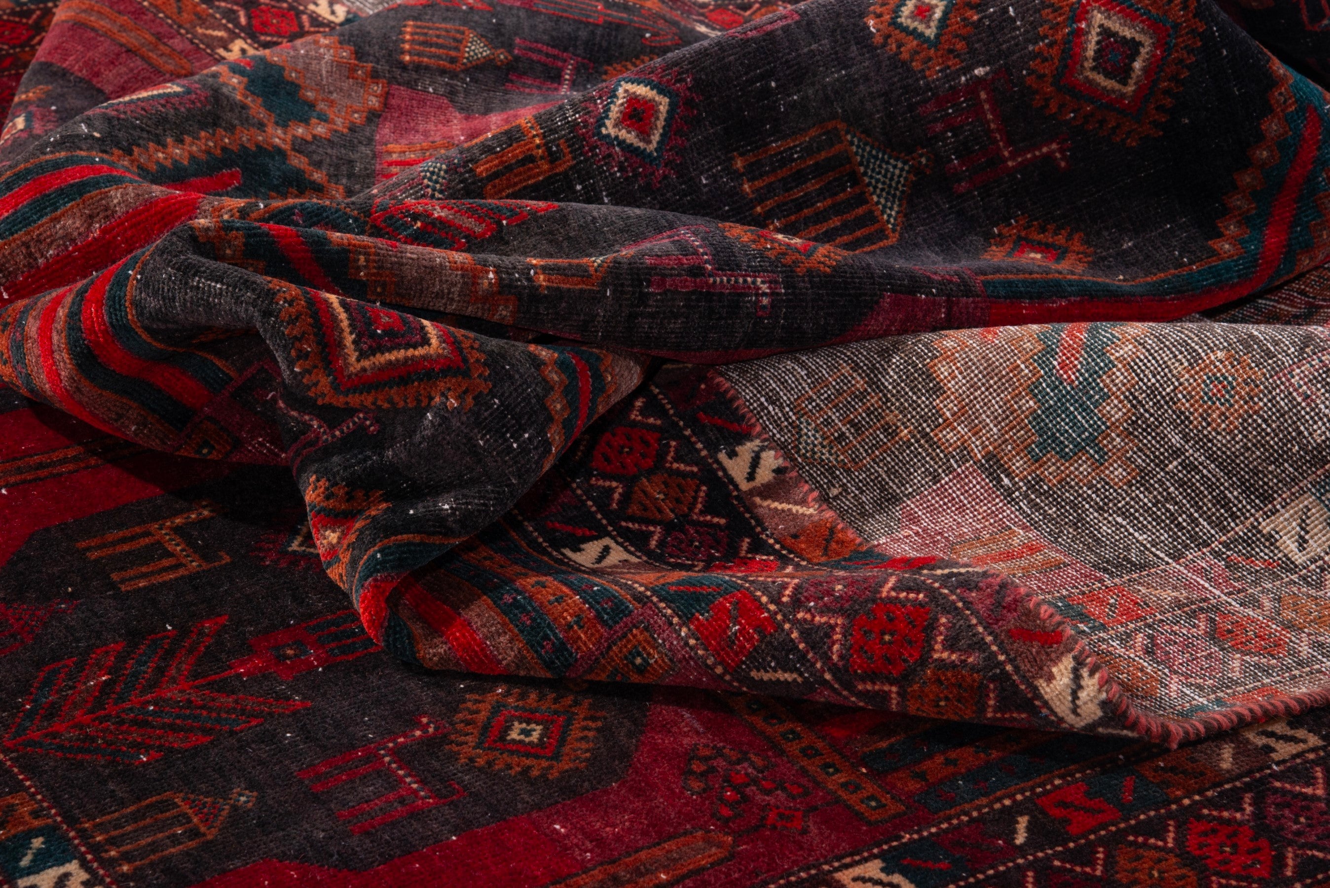 Persian Baluch area rug in deep red and dark blue, view 17 of 18