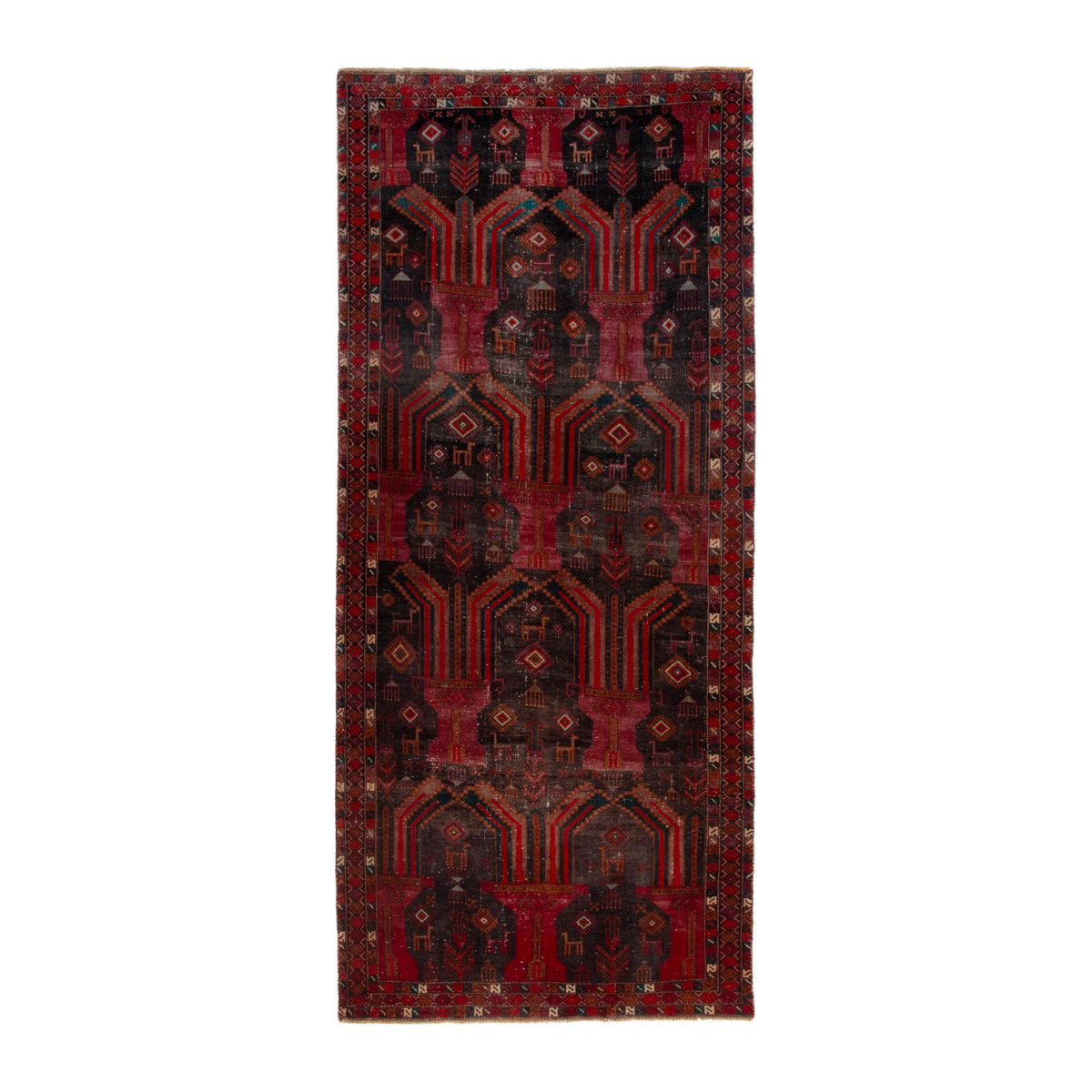 Persian Baluch runner rug in deep red and dark blue, 4'3" x 9'9"