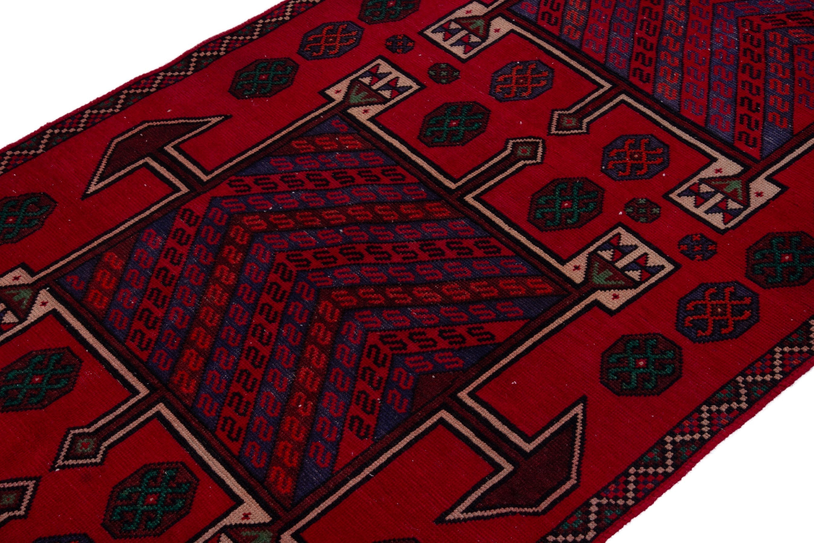 Persian Ghoochan runner rug in deep red and burgundy, view 4 of 20