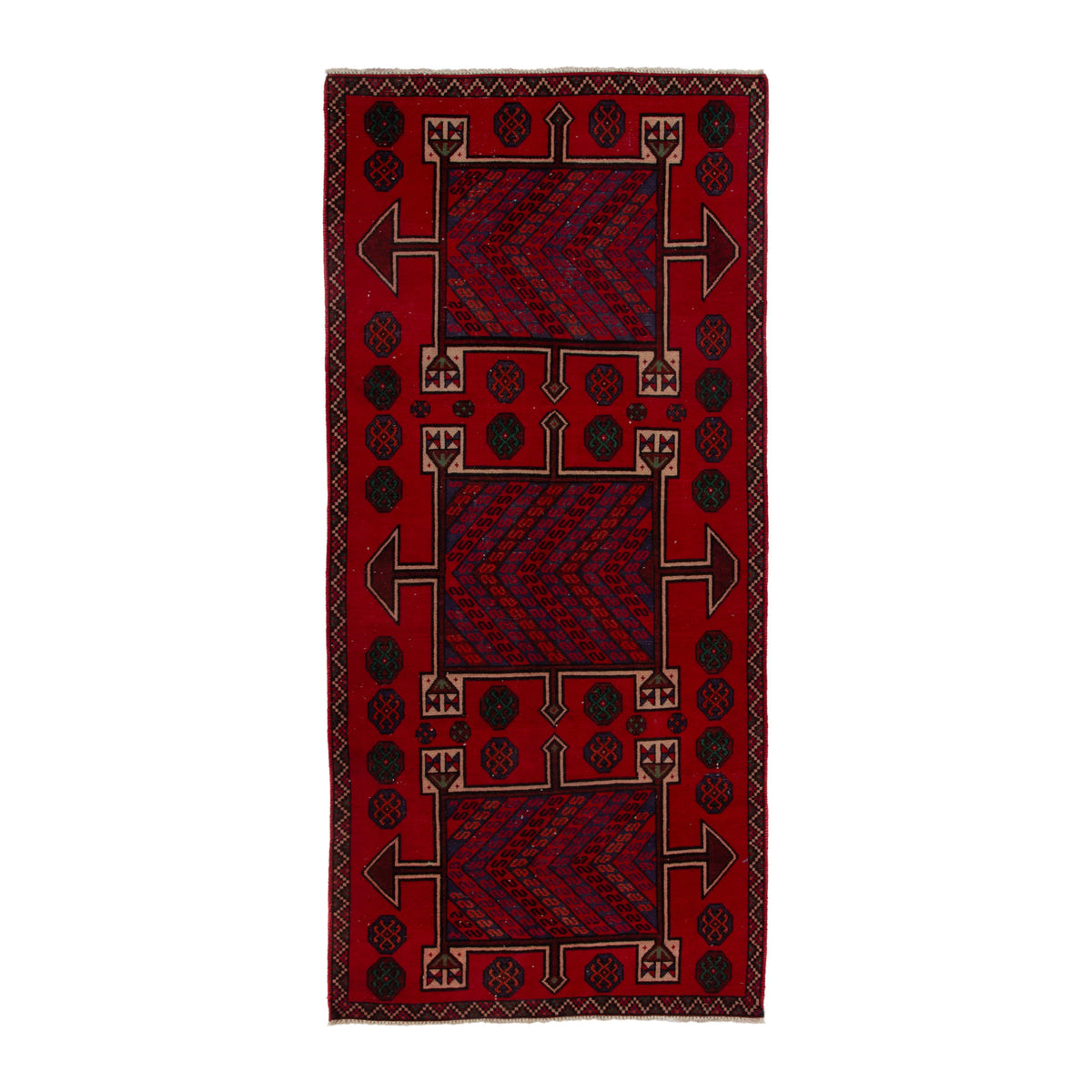 Persian Ghoochan runner rug in deep red and burgundy, 3'8" x 8'7"