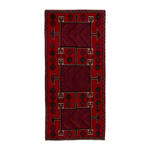 Persian Ghoochan runner rug in deep red and burgundy, 3'8" x 8'7"
