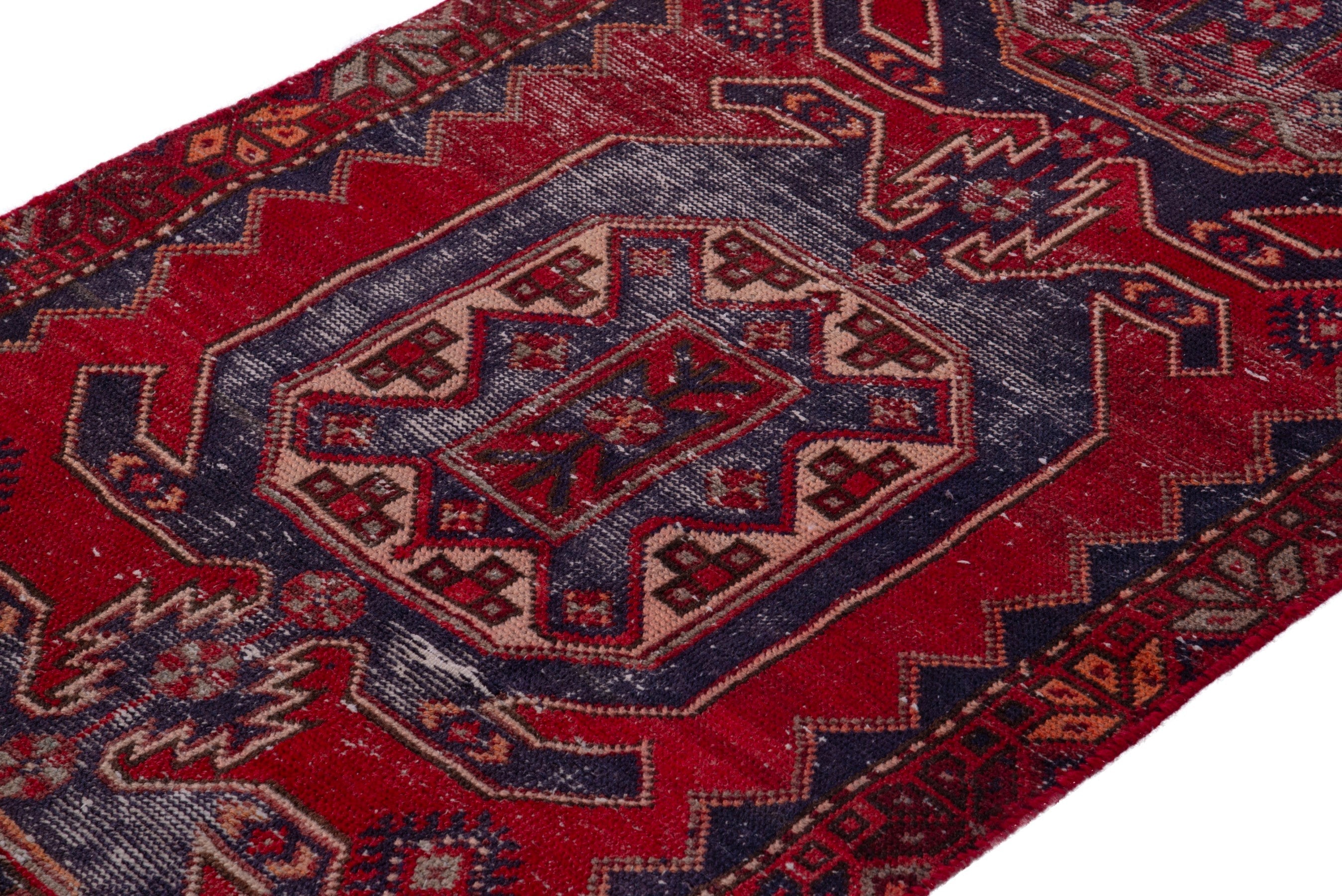 Persian Zanjan runner rug in deep red and faded red, view 6 of 19