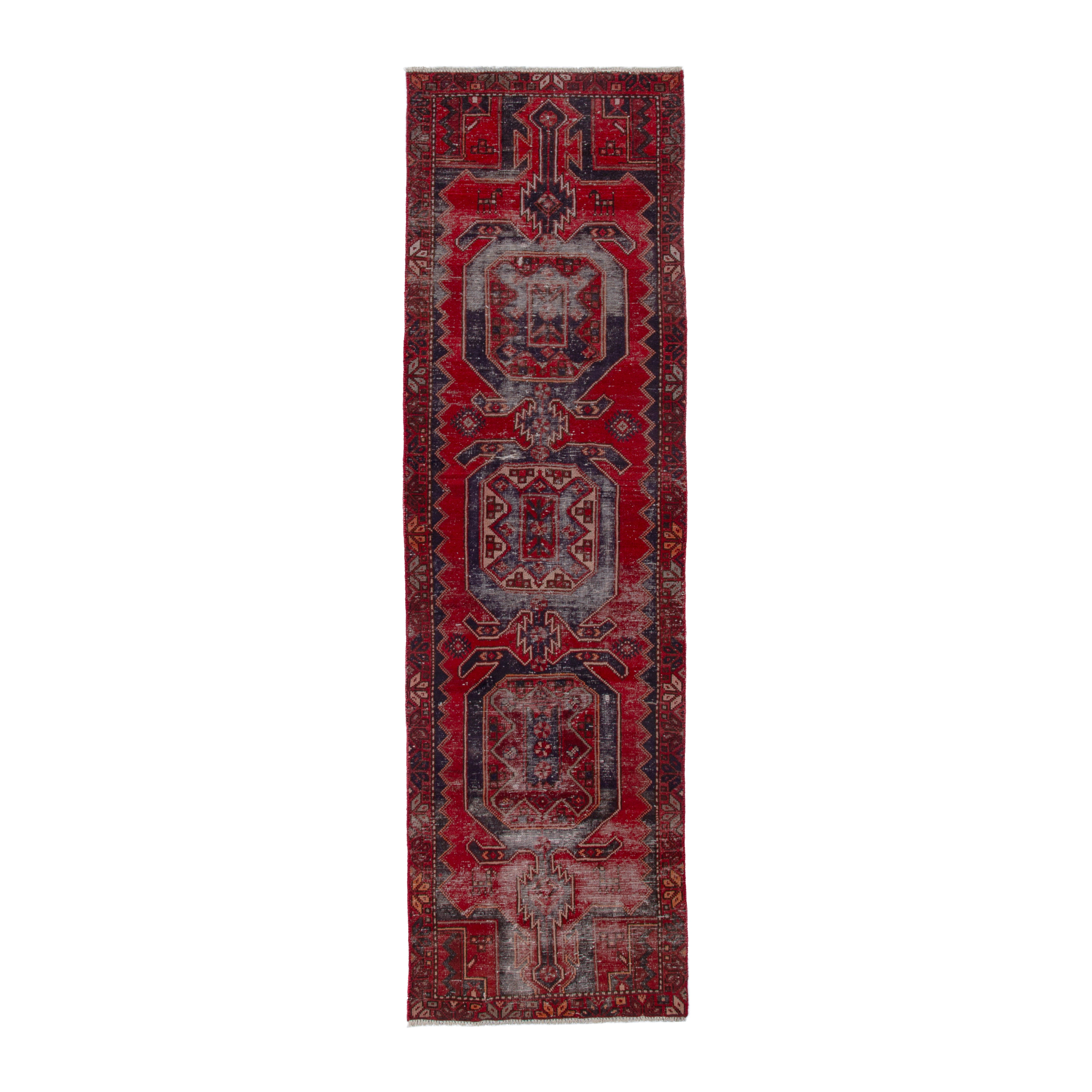 Persian Zanjan runner rug in deep red and faded red, 2'10" x 9'8"
