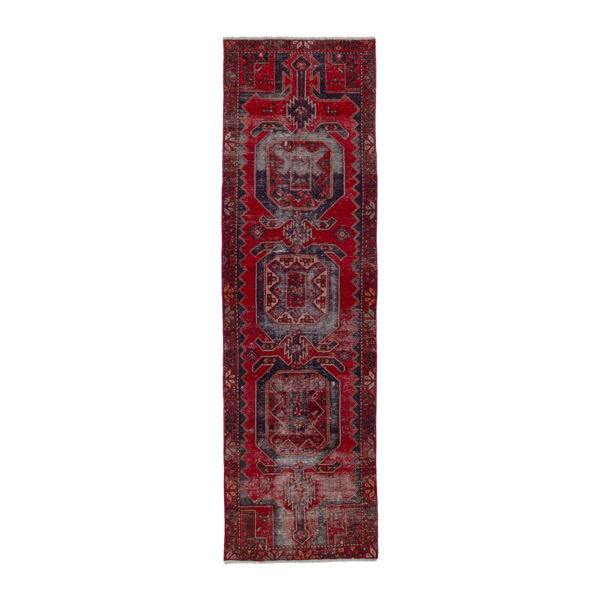 Persian Zanjan runner rug in deep red and faded red, 2'10" x 9'8"