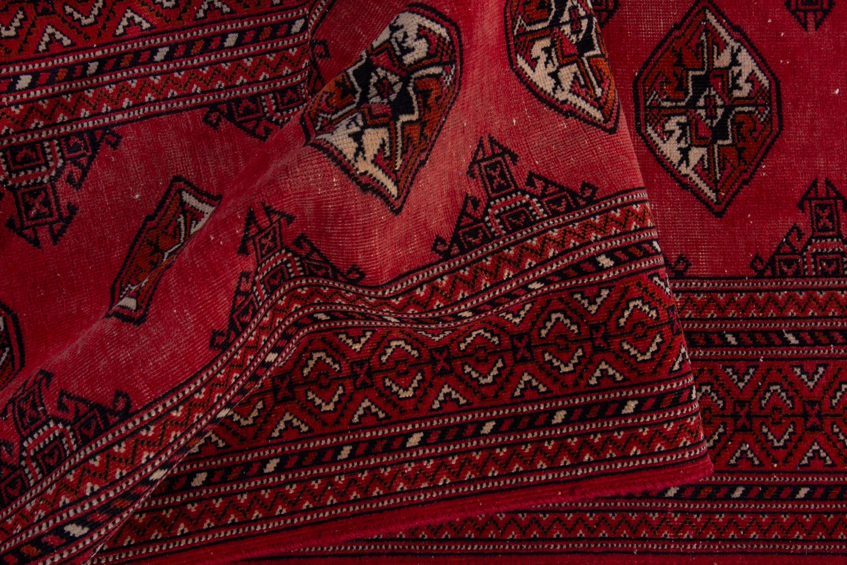 Persian Torkaman runner rug in deep red and cream, view 14 of 17