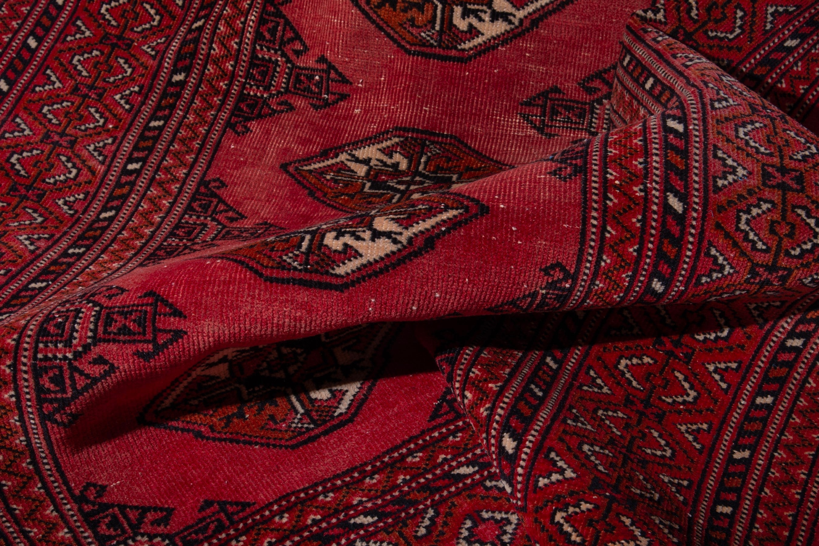 Persian Torkaman runner rug in deep red and cream, view 15 of 17